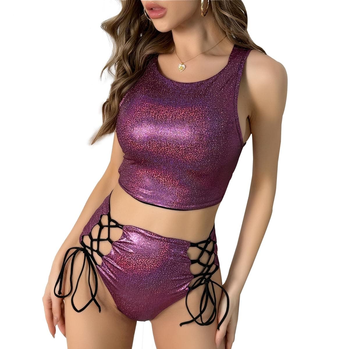SANQIANG Holographic Metallic Bodysuit for Dance Party EDM Festival