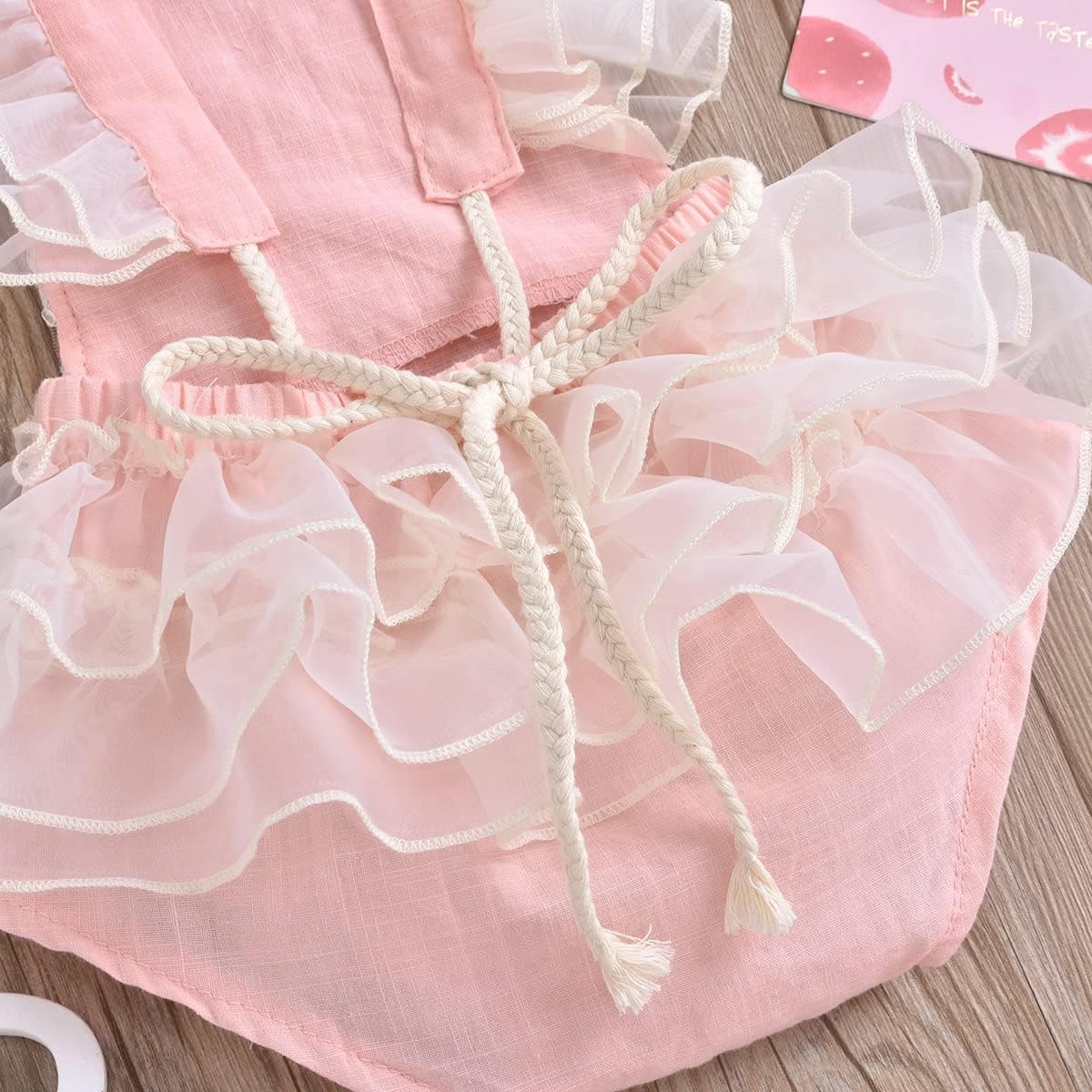 Baby Girl Lace Romper Delicate Embroidery Backless Bodysuit with Flower Headband 2pcs Cake Smash Outfit…