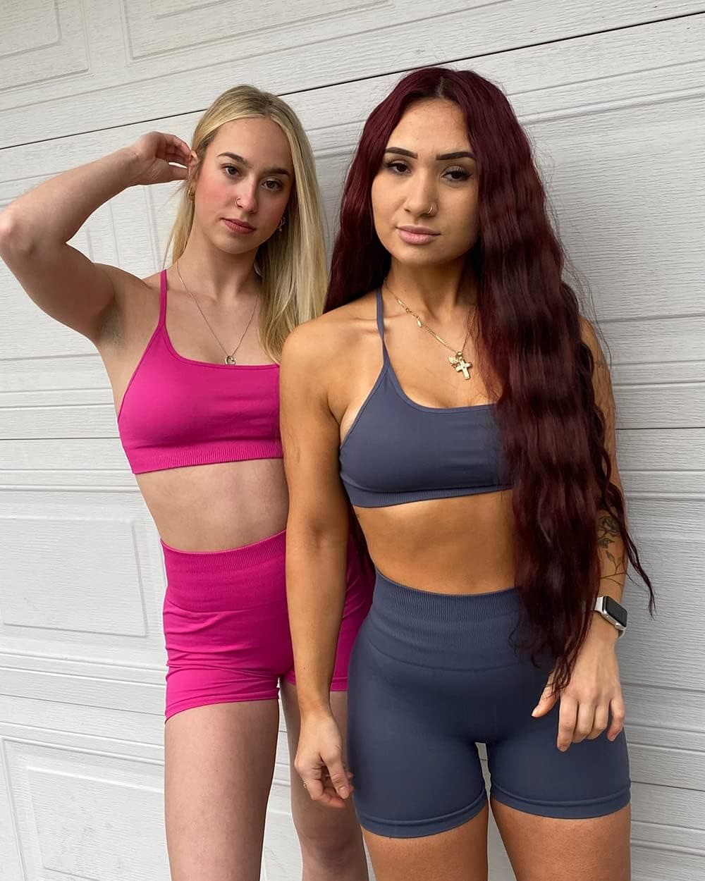 Women Seamless Workout Sets Strappy Sports Bra High Waist Booty Shorts Outfits