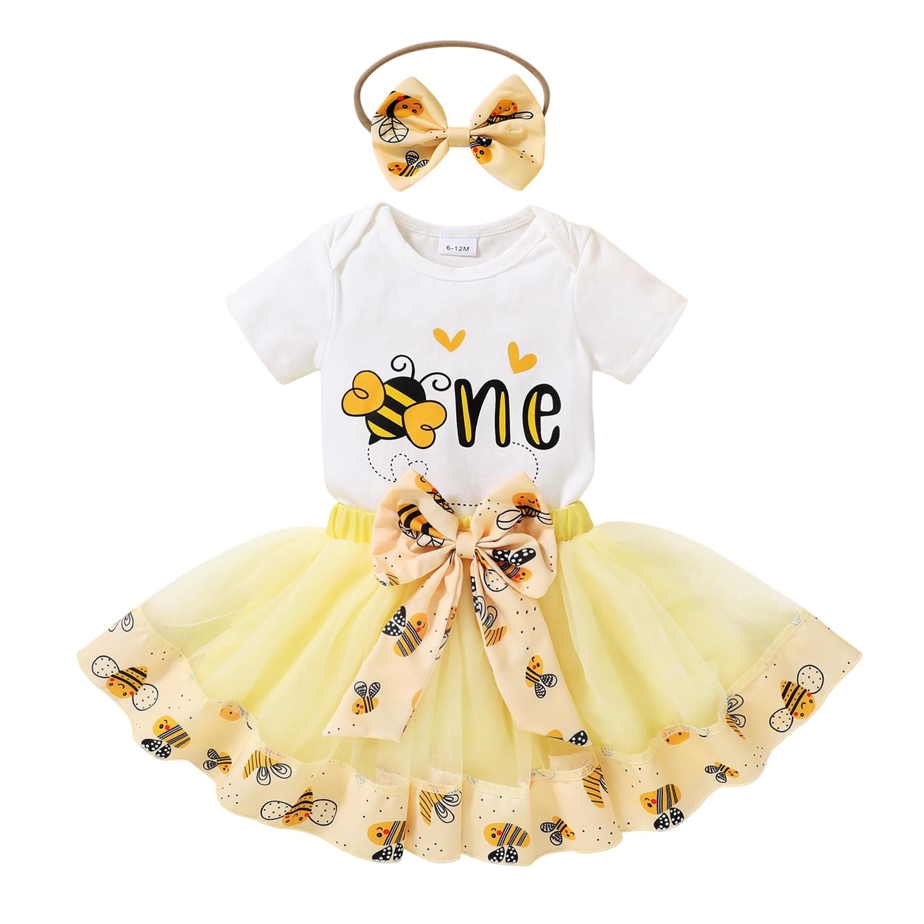HAPPYMA Bee Sunflower Romper Tulle Tutu 1st Birthday Outfit