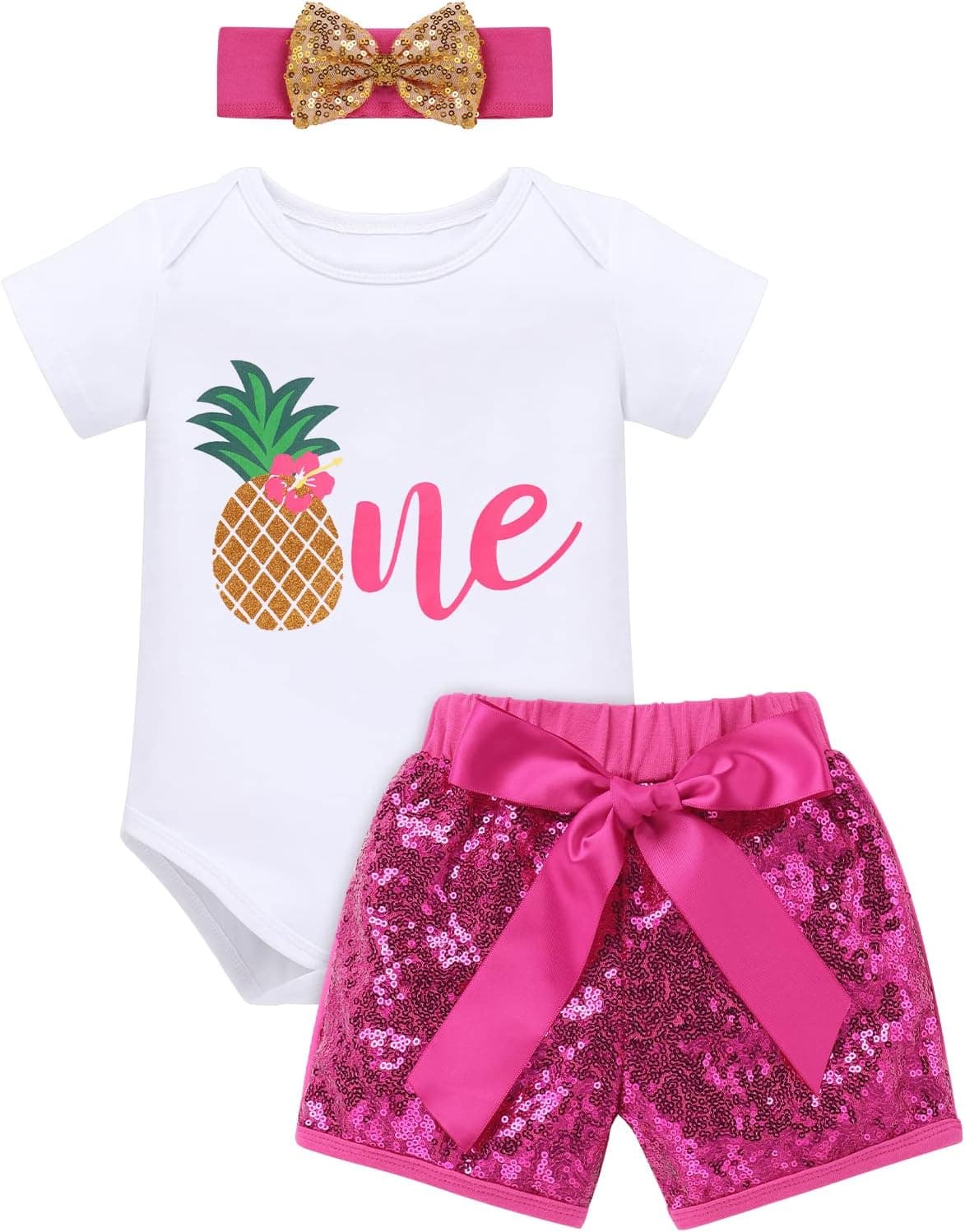 Toddler Baby Girls Melon Birthday Outfit Rainbow Romper Shirt + Shiny Shorts + Headband Kids Cake Smash Clothes 1-5T