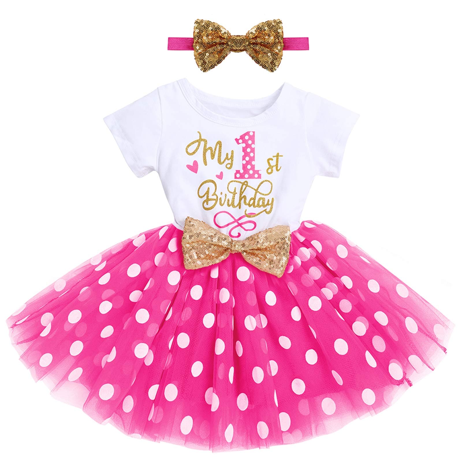 IMEKIS Baby Girls 1st & 2nd Birthday Outfit with Dress & Tutu Set