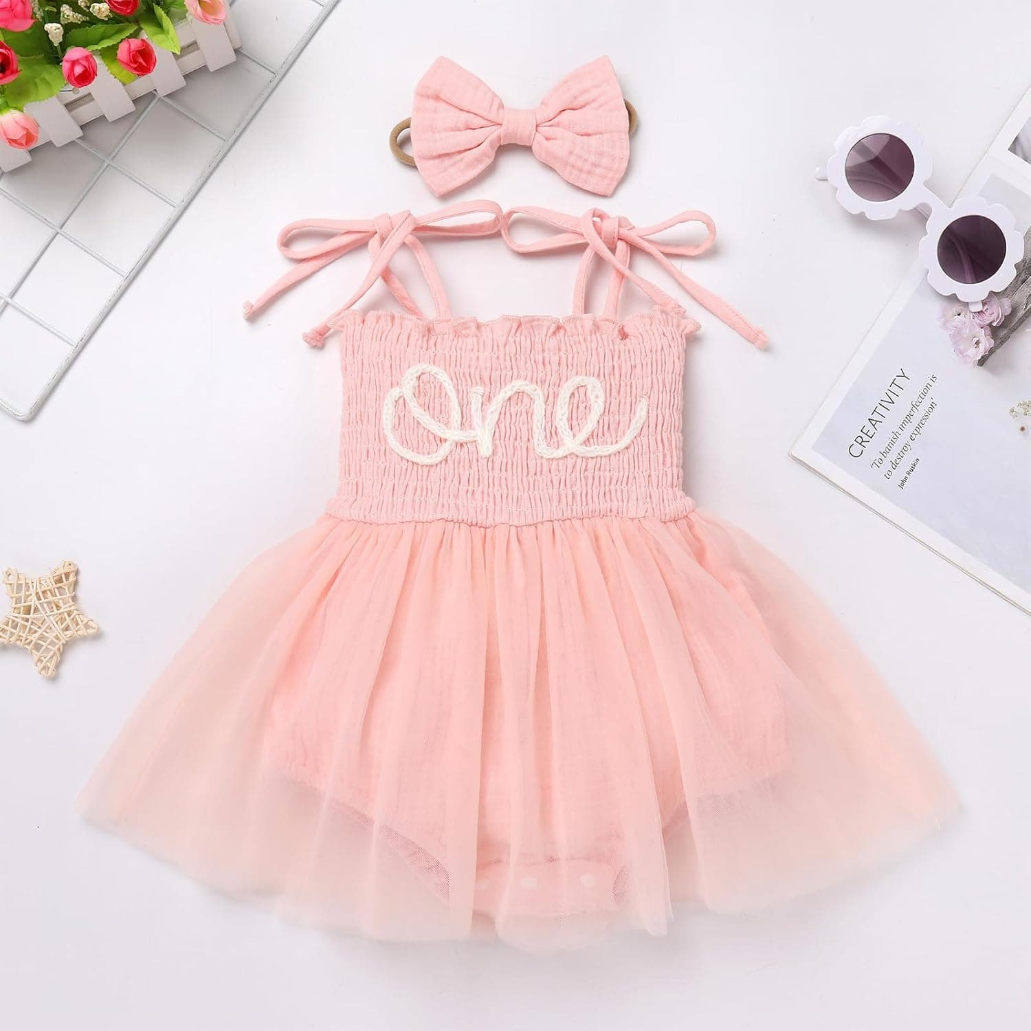 Baby Girl Strawberry One Birthday Outfit Boho Romper Tulle Dress Headband Summer Cake Smash Photo Shoot