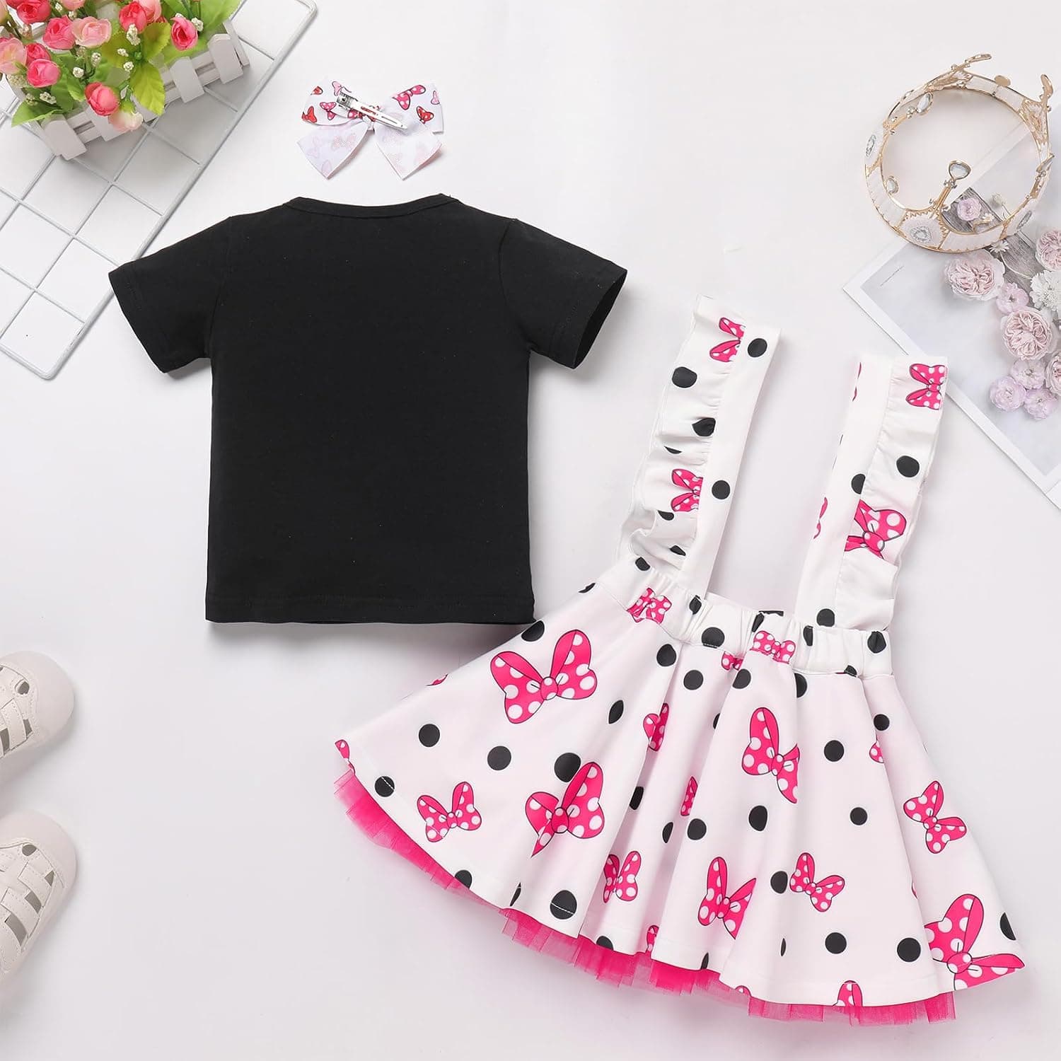 Toddler Baby Girls Mouse Birthday Outfit Shirt Suspenders Overalls Skirt Headband Cake Smash Halloween Costume Cosplay