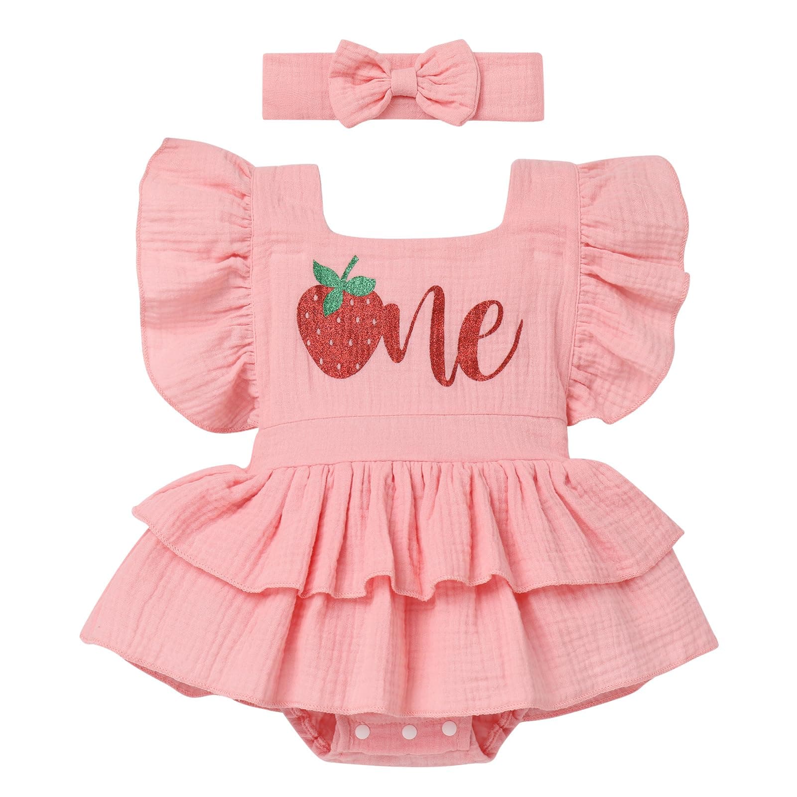 Berry Melon First Birthday Romper Headband Set for Baby Girl