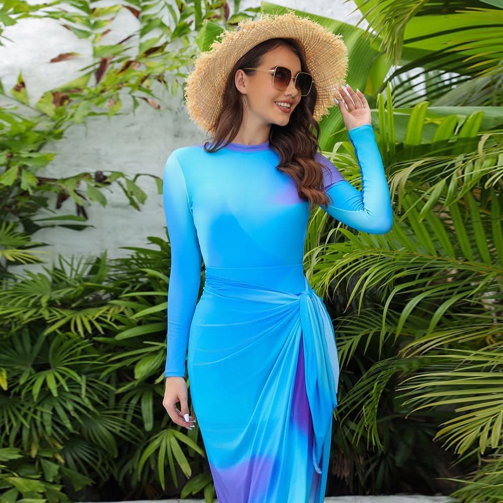 Women Burkini Swimsuits Modest Muslim Swimwear Islamic Long Sleeve Full Cover Swim Pants Rash Guard Sarongs Cover Ups