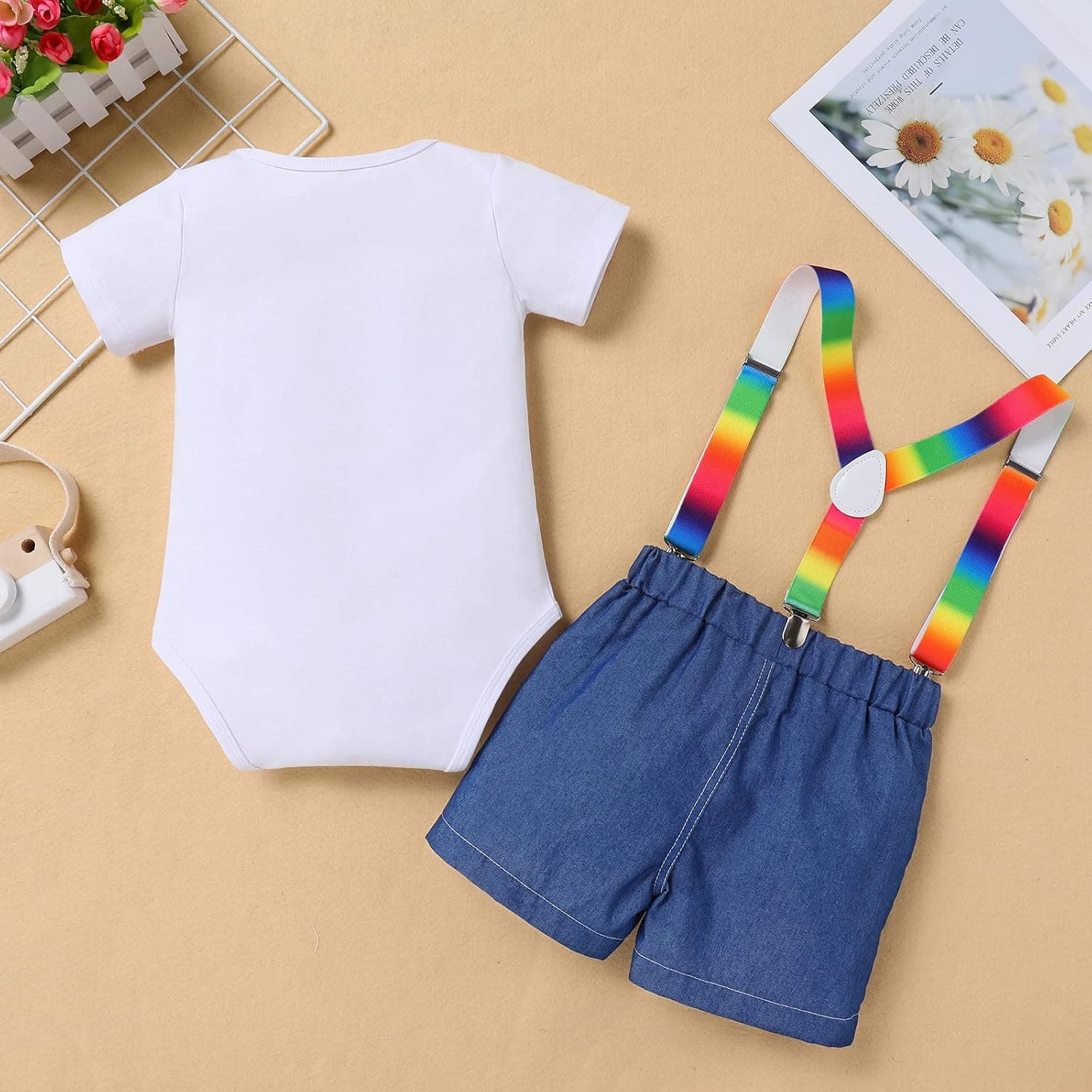 Toddler Boys Melon Birthday Outfit Romper Top + Jeans Shorts + Suspenders Cake Smash Photo Shoot Summer Clothes 1-5T