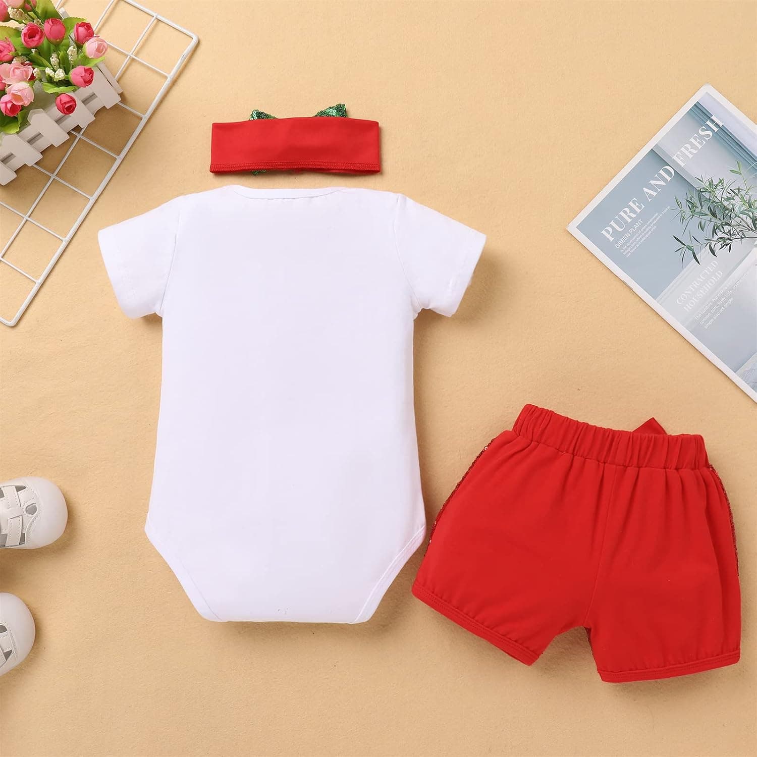 Toddler Baby Girls Melon Birthday Outfit Rainbow Romper Shirt + Shiny Shorts + Headband Kids Cake Smash Clothes 1-5T