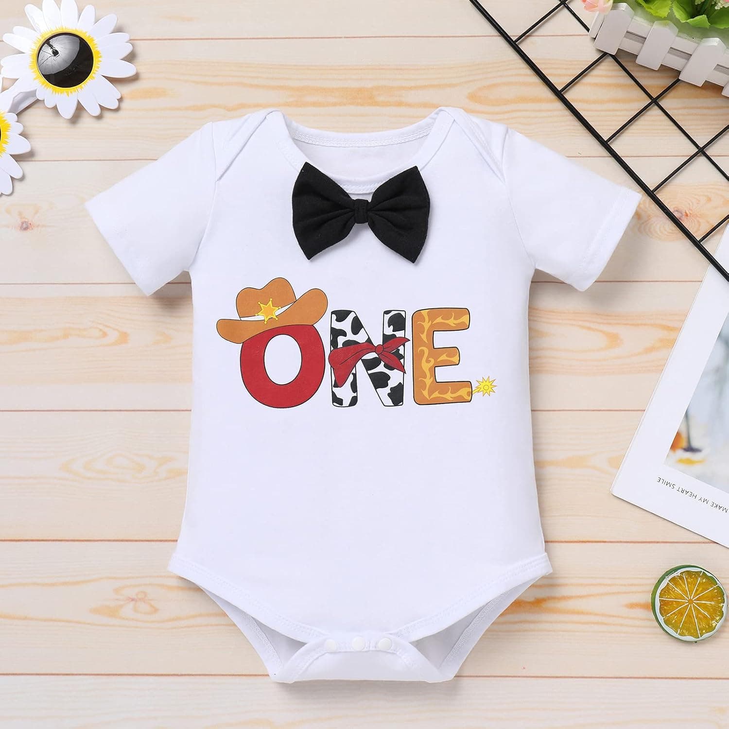 Baby Boys 1st Birthday Cake Smash Outfit Cowboy Bowtie Romper + Shorts Pants + Headband Photo Shoot Clothes Sets