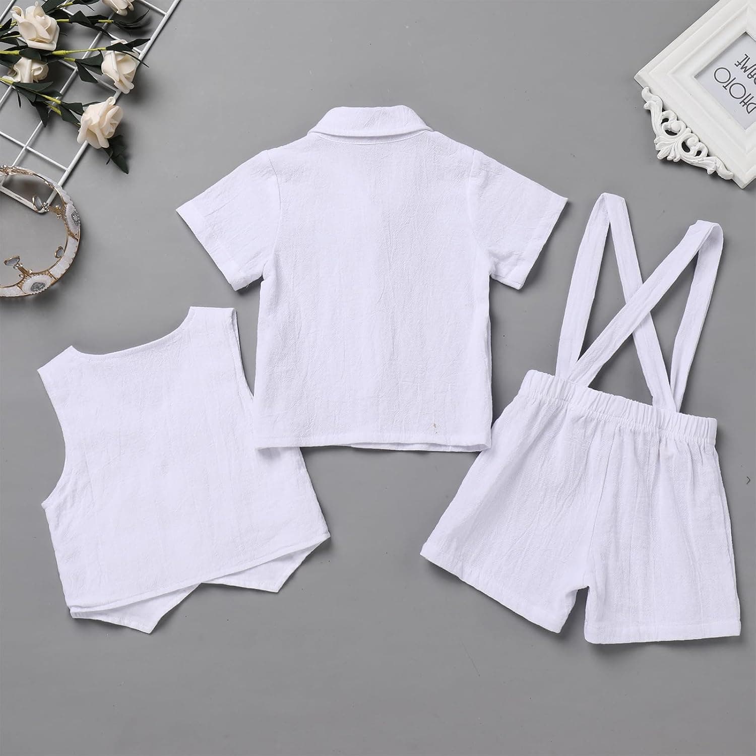 Toddler Baby Boy Baptism Christening Outfit Bowtie Dress Shirt Suspenders Shorts Vest Wedding Formal Suits