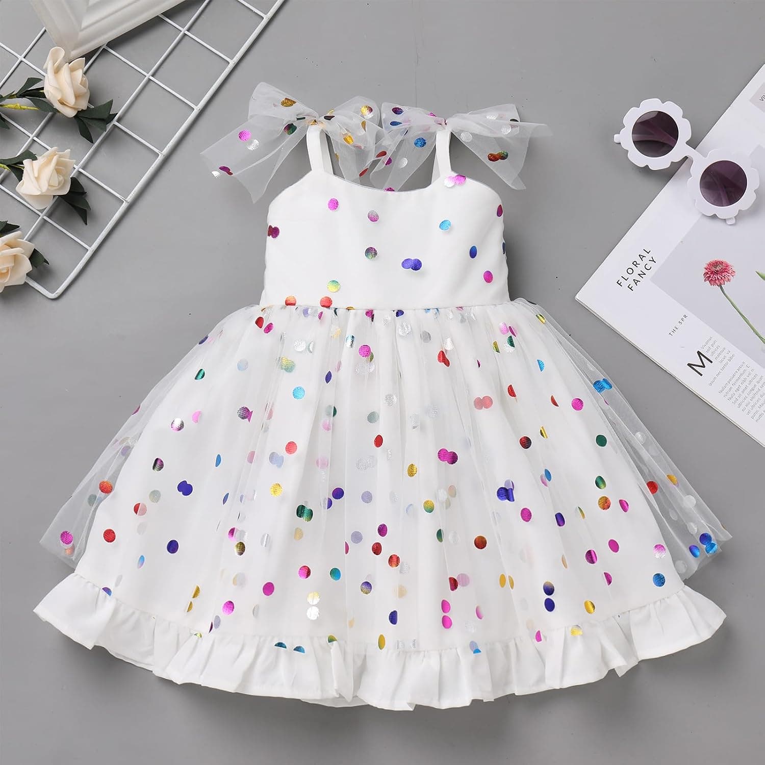 Toddler Kids Girl Confetti Birthday Dress Shiny Party Princess Dresses Cake Smash Photo Shoot Outfit 1-6T