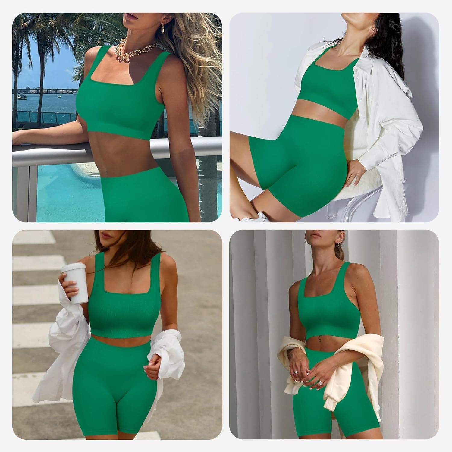 Workout Sets for Women 2 Piece Outfits Seamless Ribbed Sport Bra High Waist Shorts Reg & Plus Size