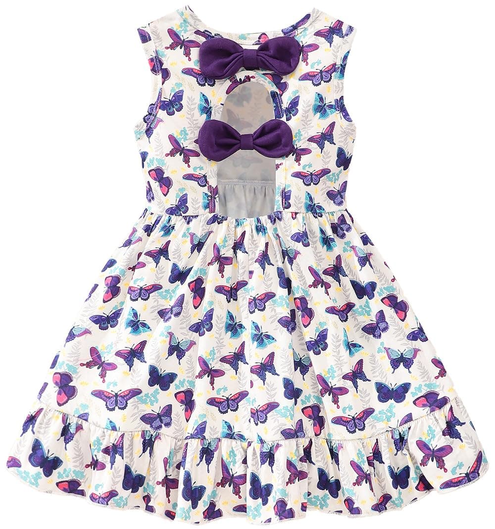 Popshion Sleeveless Back Bowknot Dress for Toddler Girls 1-7 Years Summer Birthday Party Clothes