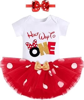 Baby Girls 1st Birthday Outfit Polka Dots ONE Romper Tutu Skirt Mouse Ears Headband Cake Smash Costume for Photo Shoot