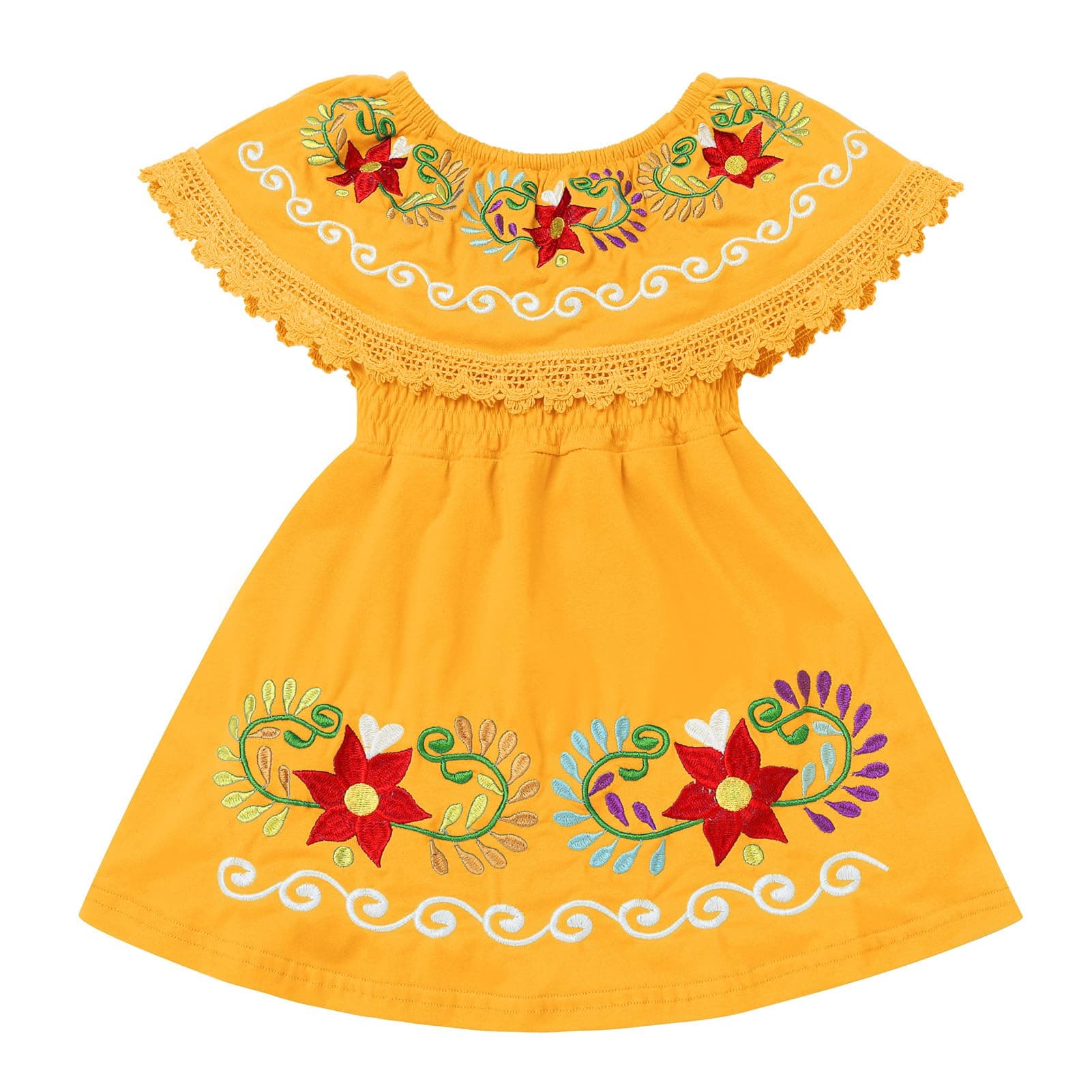 Traditional Mexican Embroidered Floral Dress for Toddler Girls