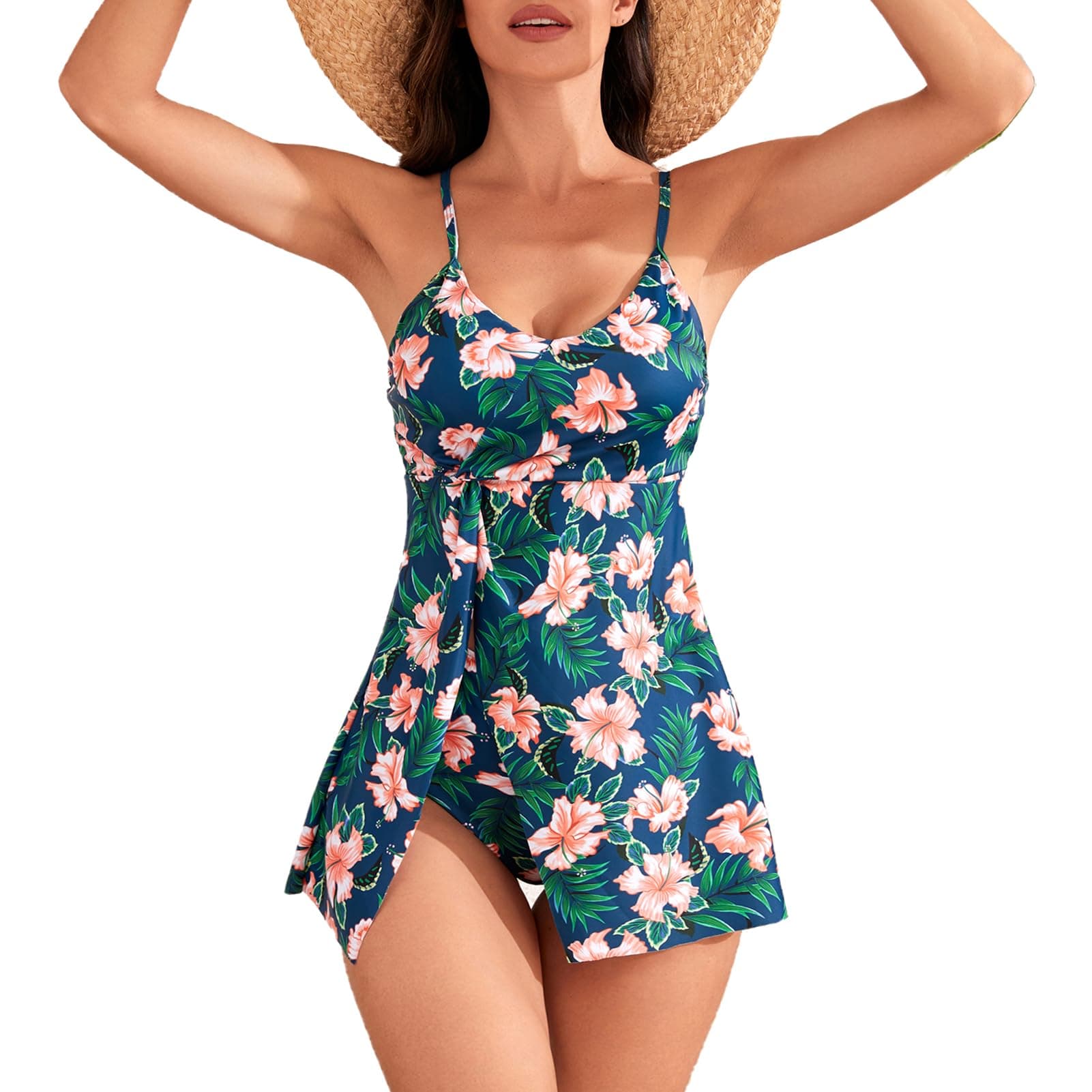 IMEKIS Women's Tummy Control Floral Swim Dress & Shorts