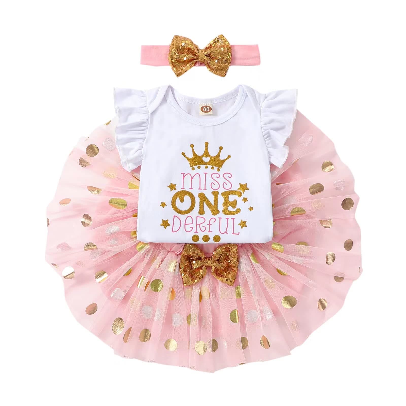Fifiilyty Baby Girl 1st Birthday Outfit: Printed One-Piece Top + Ballet Skirt + Headband