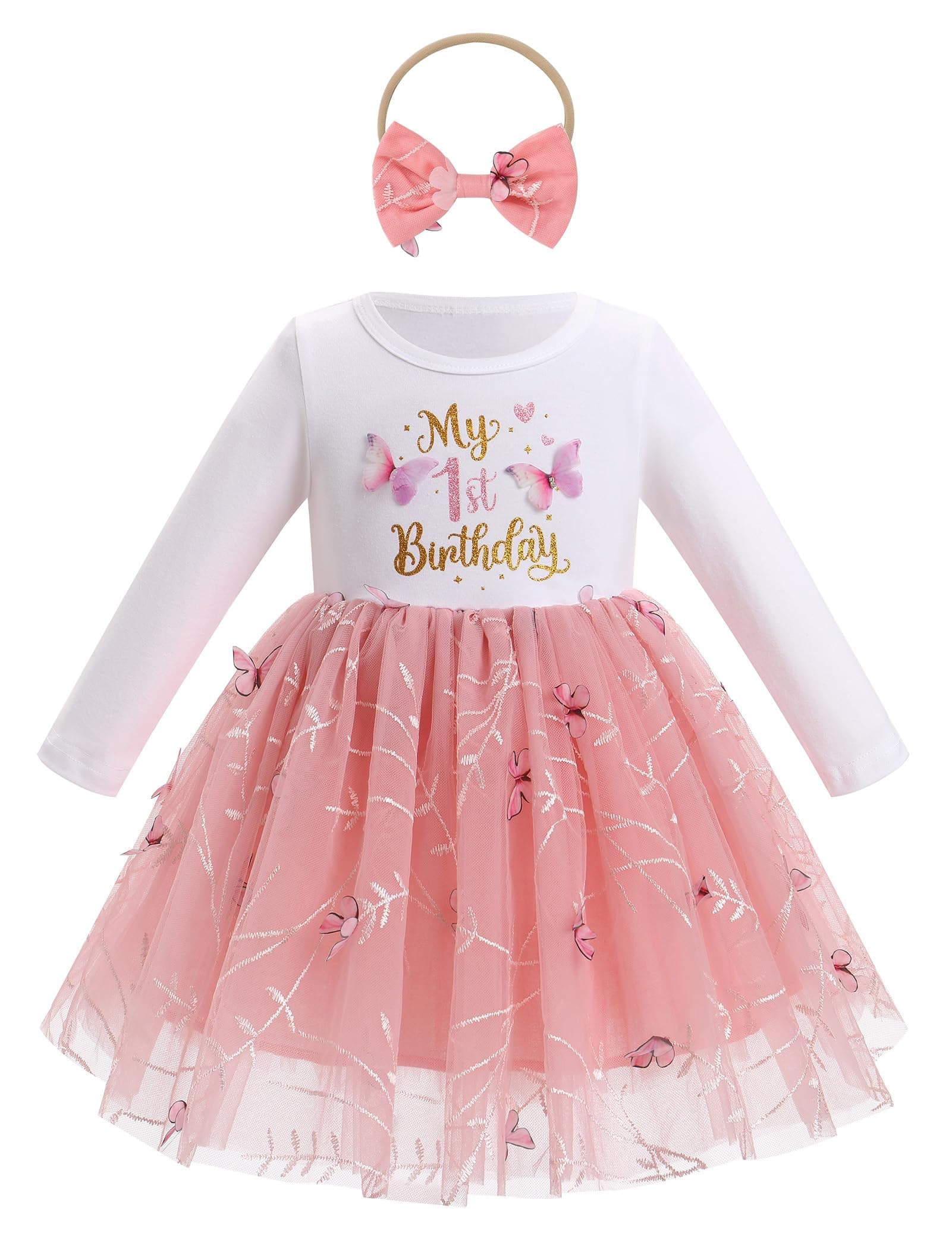 IDOPIP Baby Girls' 1st Birthday Flower Tutu Dress & Headband Set for Cake Smash