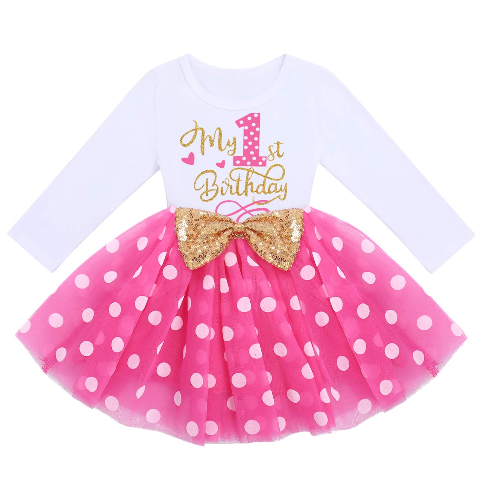 Baby Girl 1st 2nd 3rd Birthday Mouse Dress Polka Dots Tutu Skirt Cake Smash Long Sleeve Clothes - IMEKIS