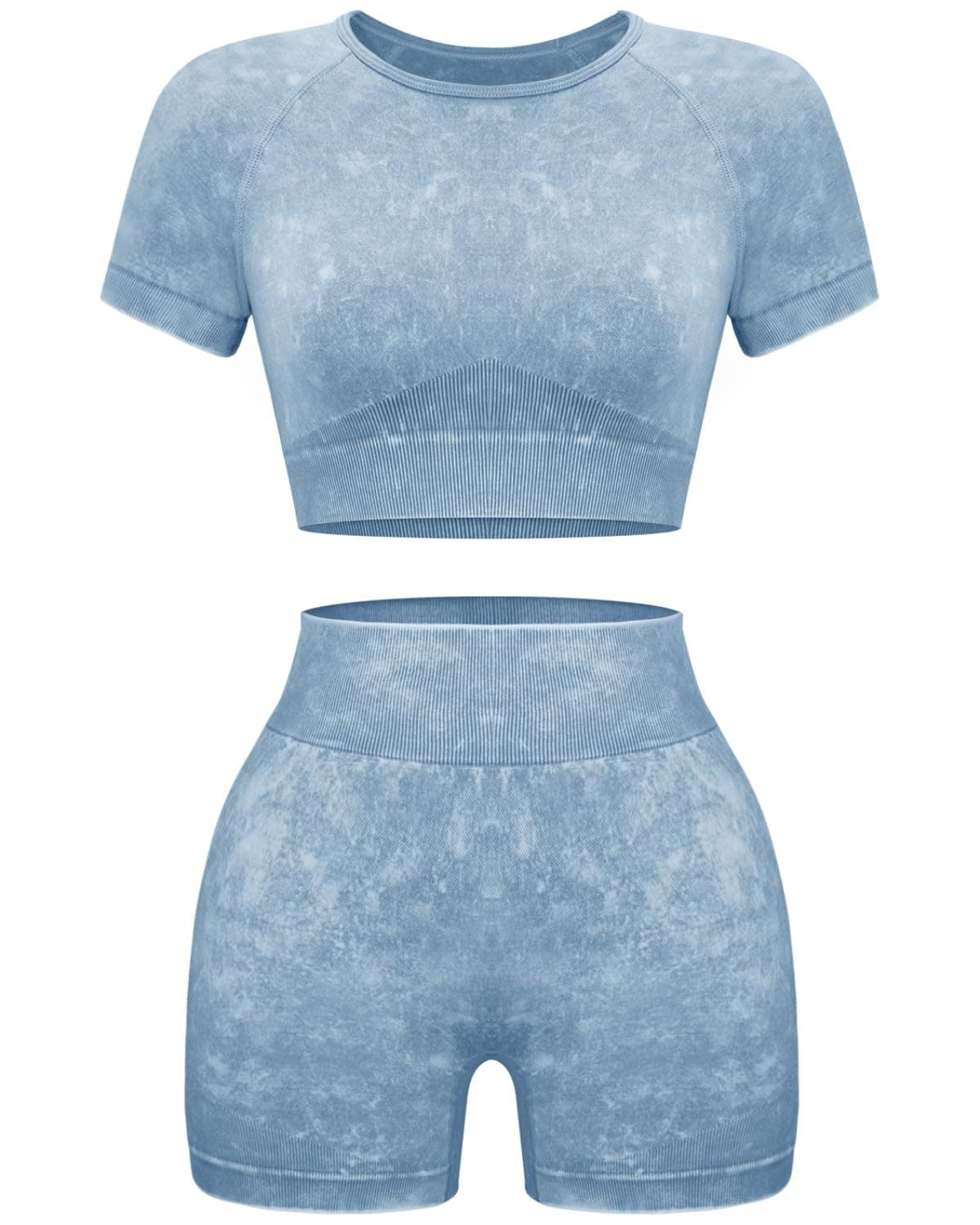 OLCHEE Women's Acid Wash Yoga Shorts & Crop Top Gym Outfit Set