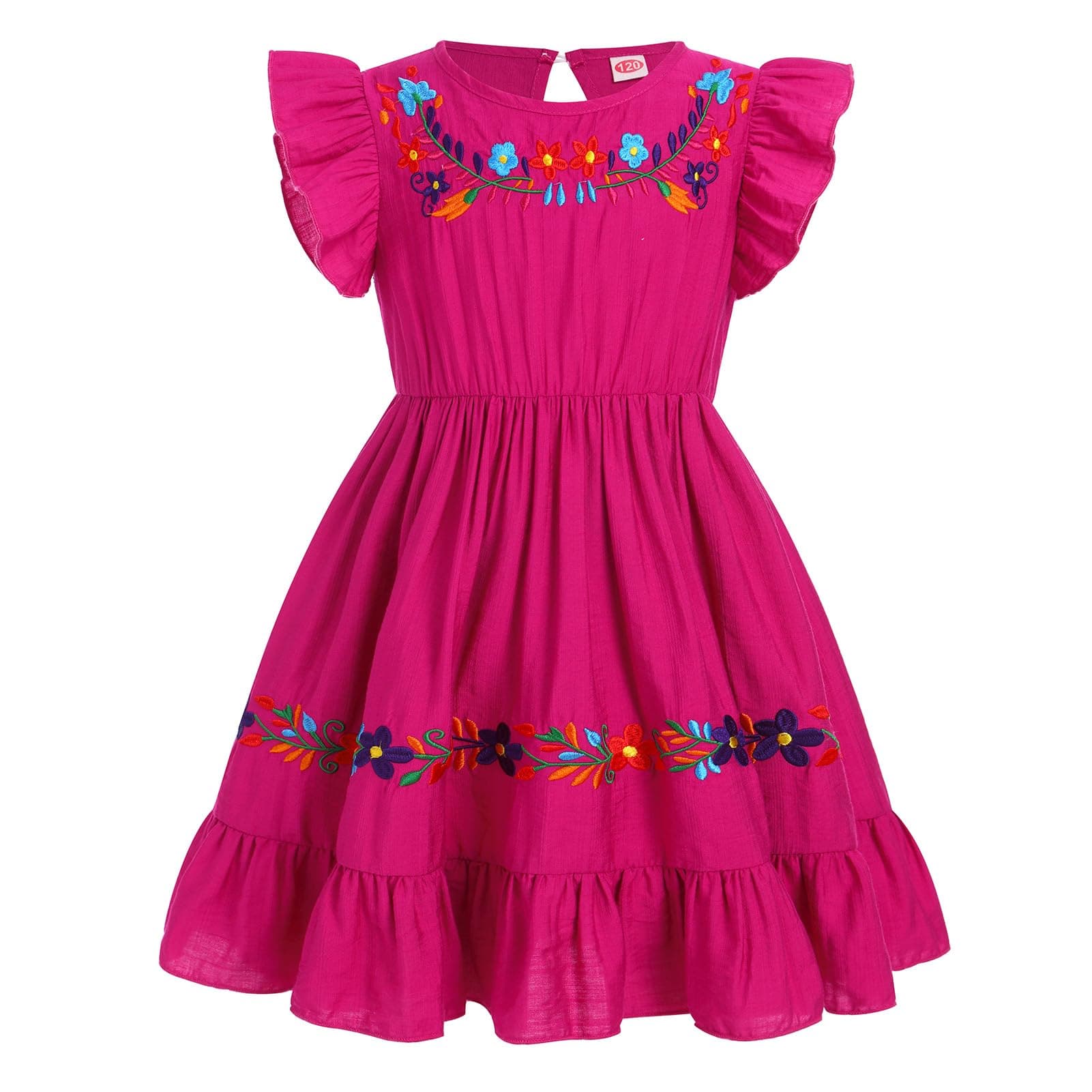 Traditional Mexican Embroidered Floral Dress for Toddler Girls