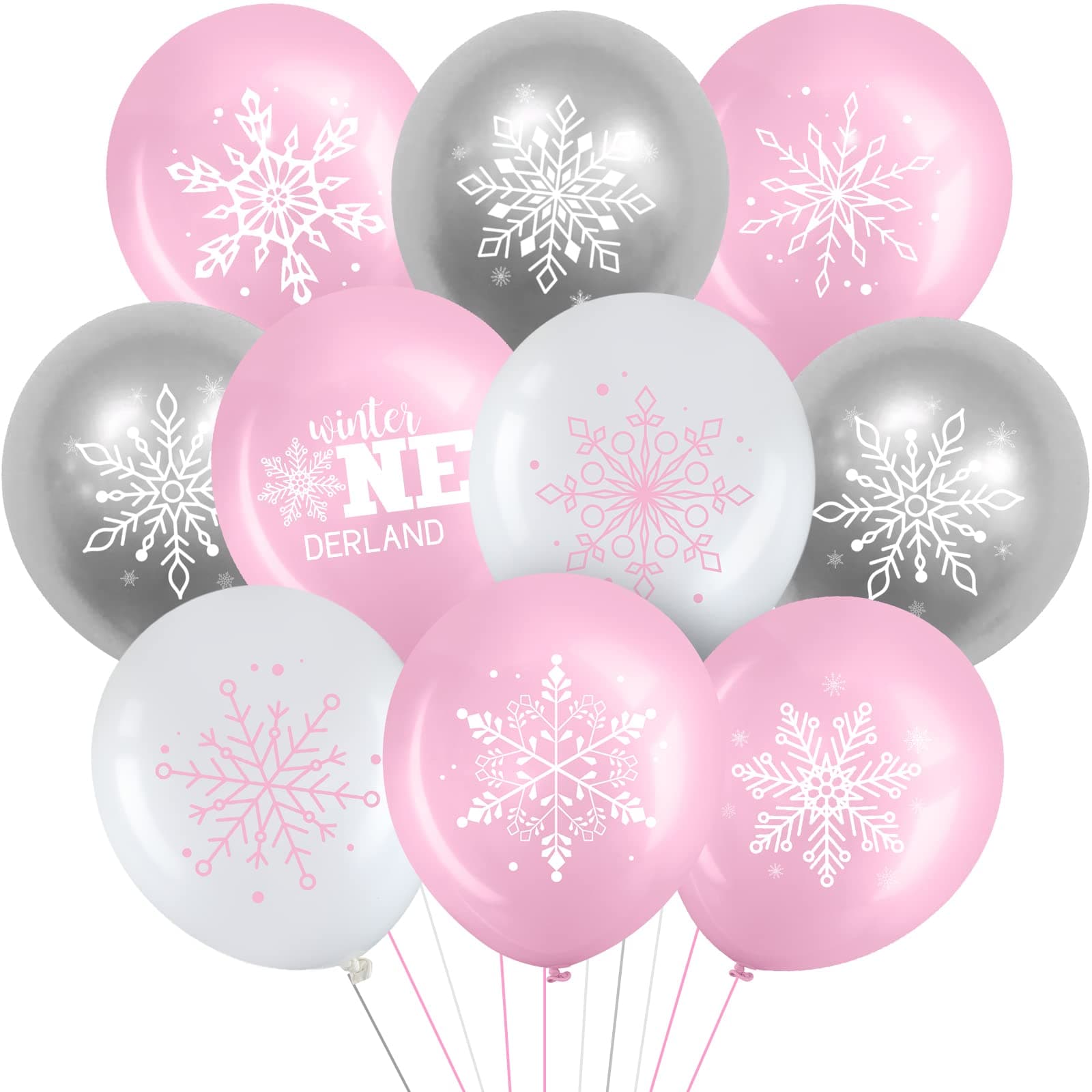 Suilung Pink, Silver, White Snowflake Balloons for Winter & Birthday Decor