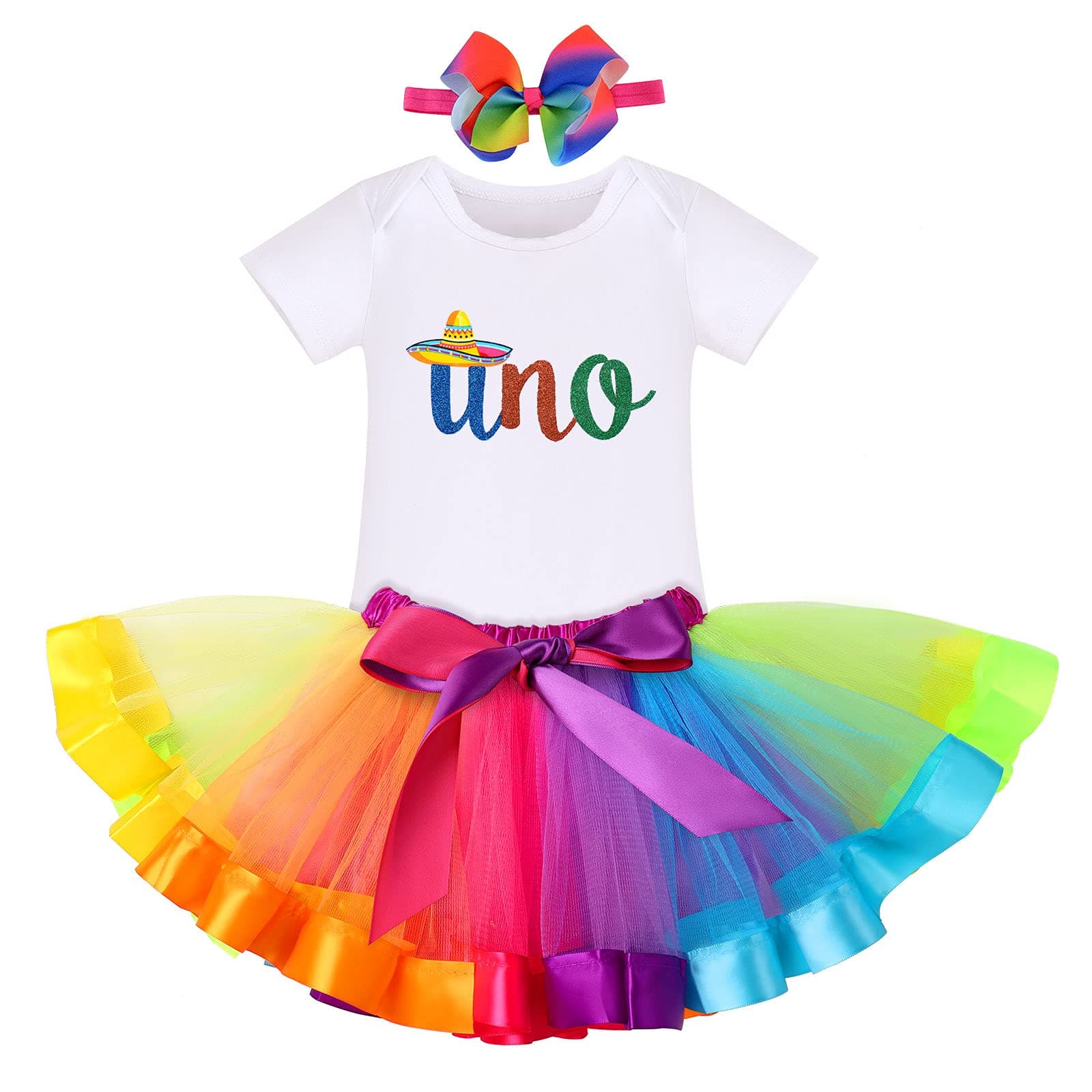IMEKIS Watermelon 1st Birthday Romper with Rainbow Skirt & Headband