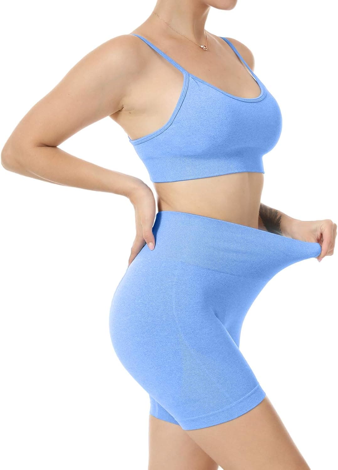 Women Seamless Yoga Set 2 Piece Workout Sport Bra with High Waist Shorts Legging Outfit Tracksuit.JNINTH