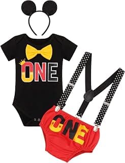Baby Boy Mouse 1/2 First Birthday Outfit Romper + Suspenders + Pants + Headband Half Way to One Cake Smash Photo Shoot