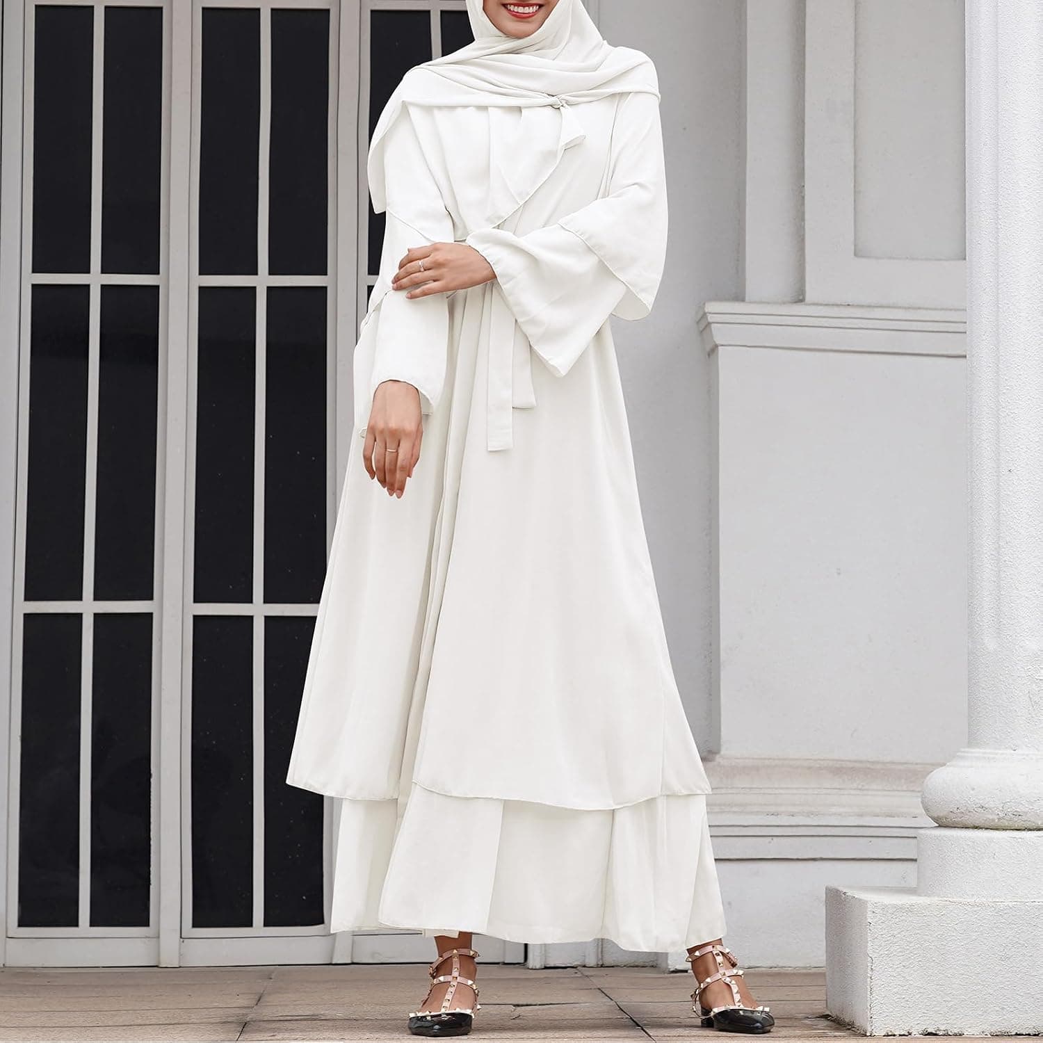 Women Muslim Abaya Chiffon Long Sleeve Maxi Dress Loose Full Cover East Arabian Robe Dubai Islamic Prayer Clothes