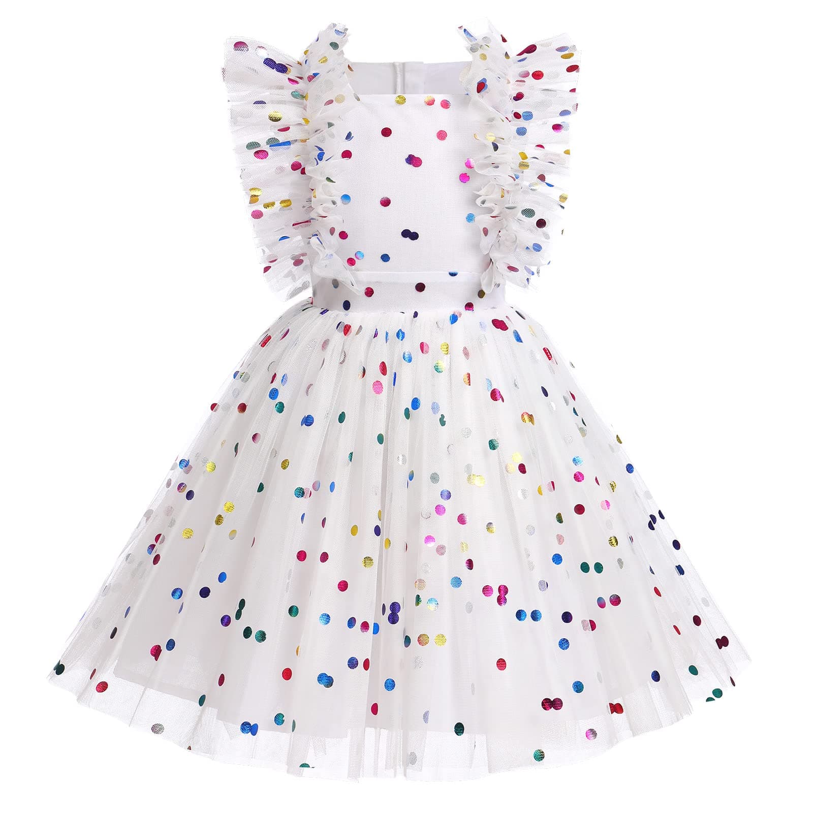 Princess Birthday Dress for Girls Ages 3-10: Confetti Ruffle Sleeve Outfit
