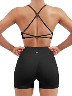 Women Seamless Workout Sets Strappy Sports Bra High Waist Booty Shorts Outfits