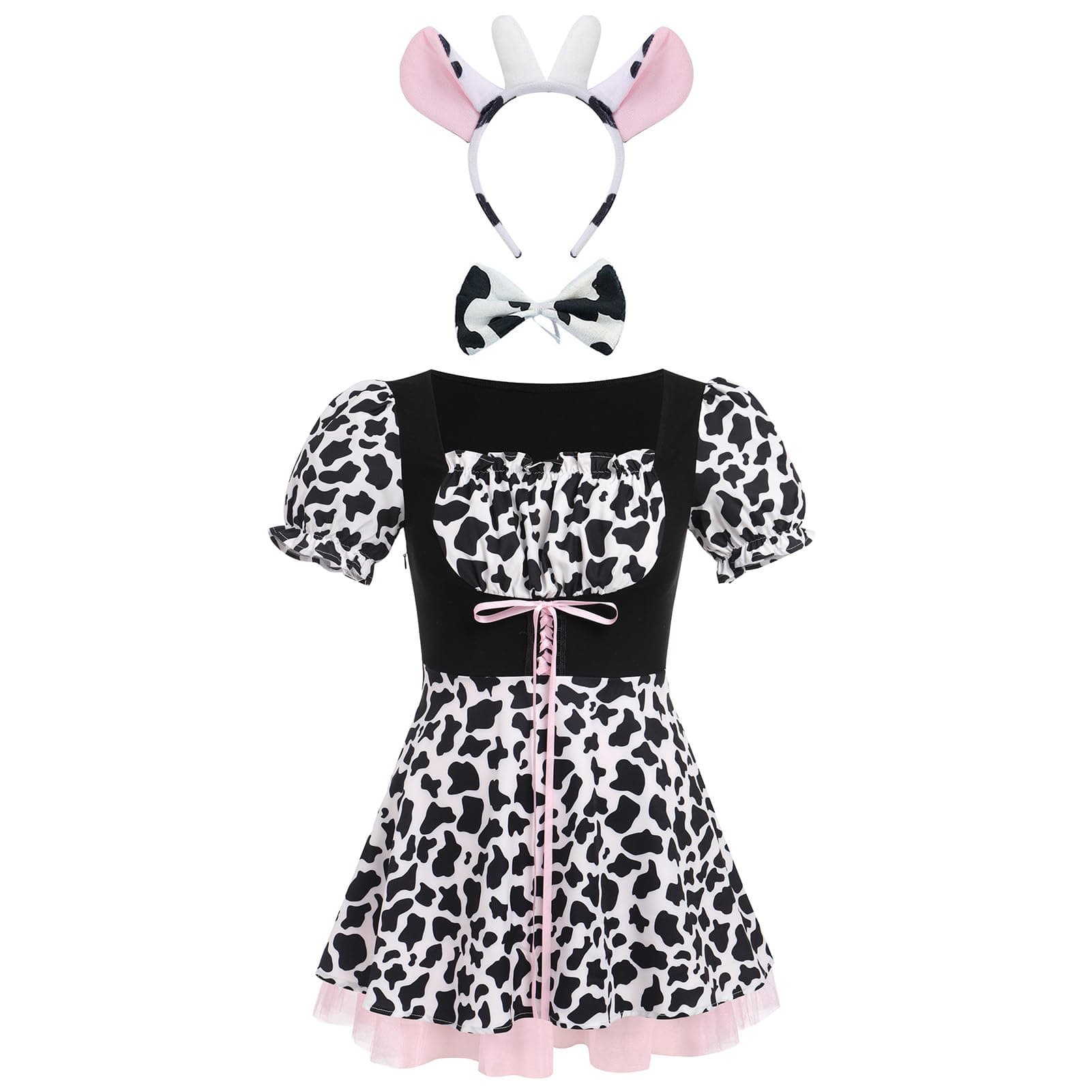 IMEKIS Women Cow Halloween Costume 3 Piece Set