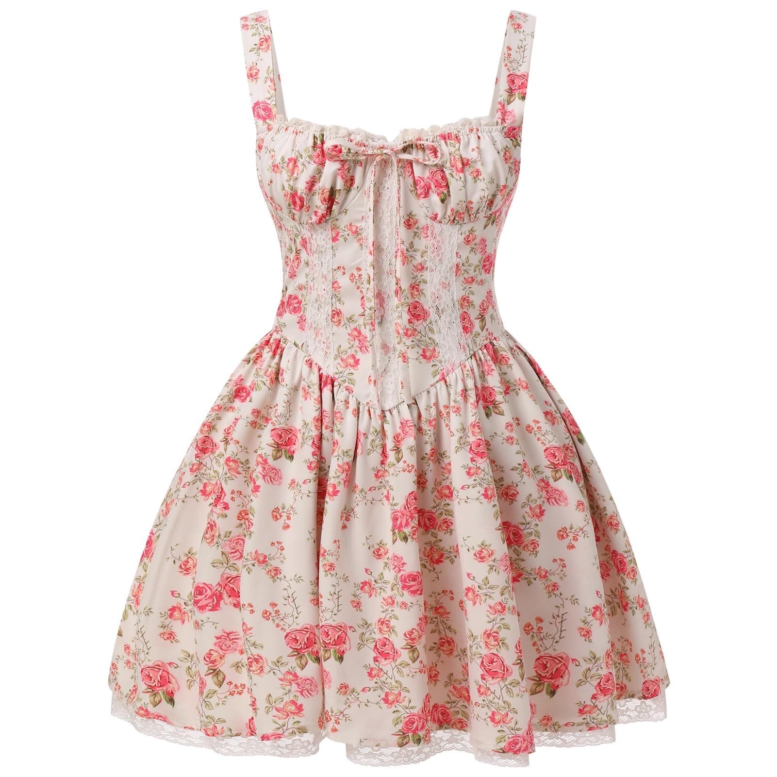 IMEKIS Women's Summer Lace Corset Mini Dress with Spaghetti Straps
