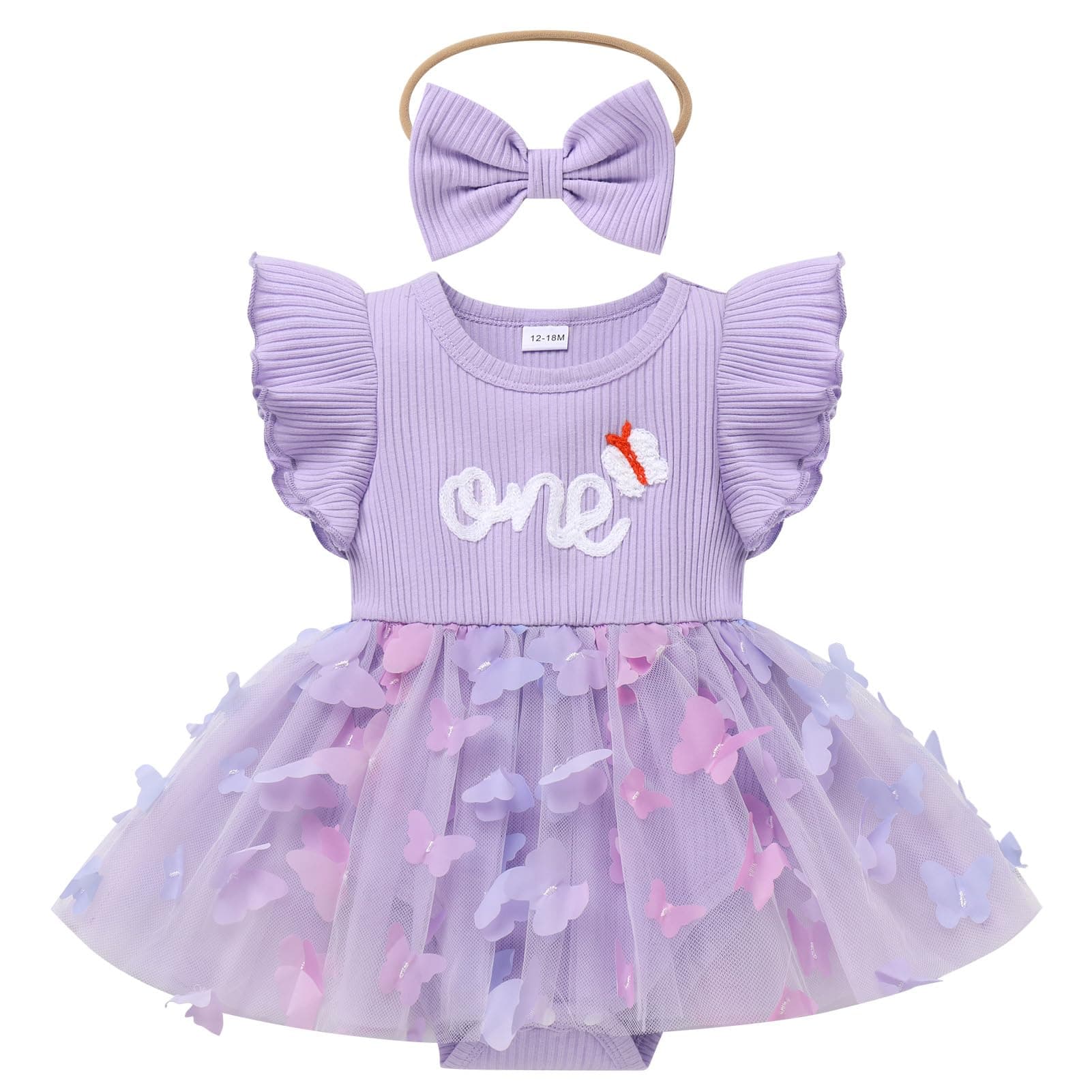ODASDO Baby Girl 1st Birthday Cake Smash Outfit with Bowknot Headband