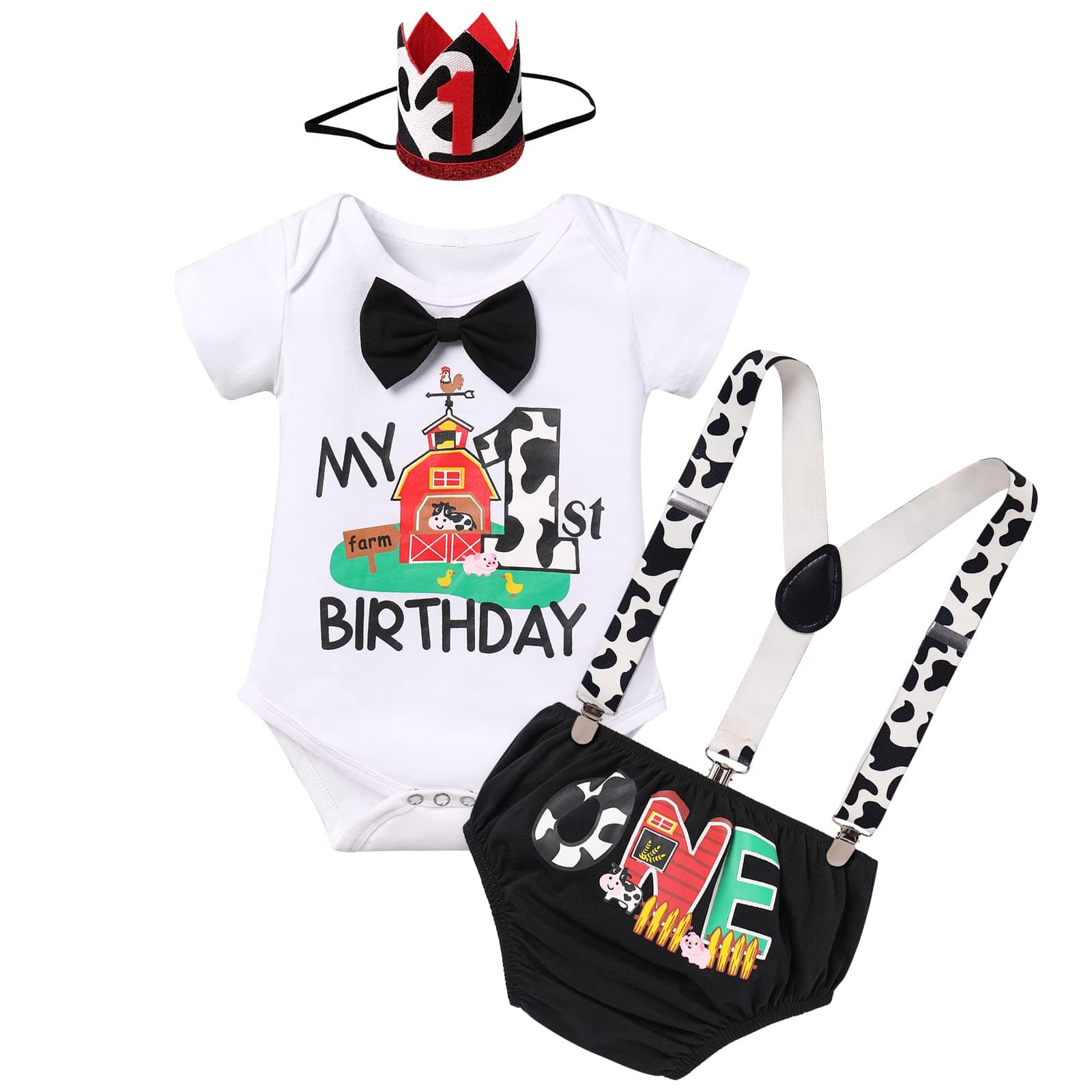 Farm Animals 1st Birthday Cake Smash Outfit for Baby Boys