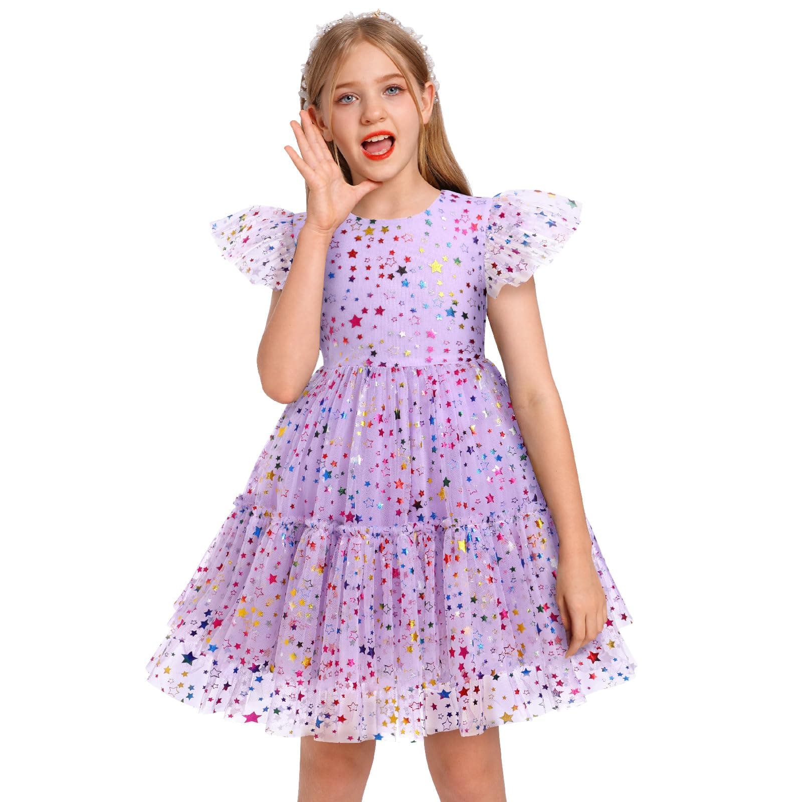 ODOLDI Shiny Rainbow Stars Sequin Dress for Girls Toddler Birthday Party