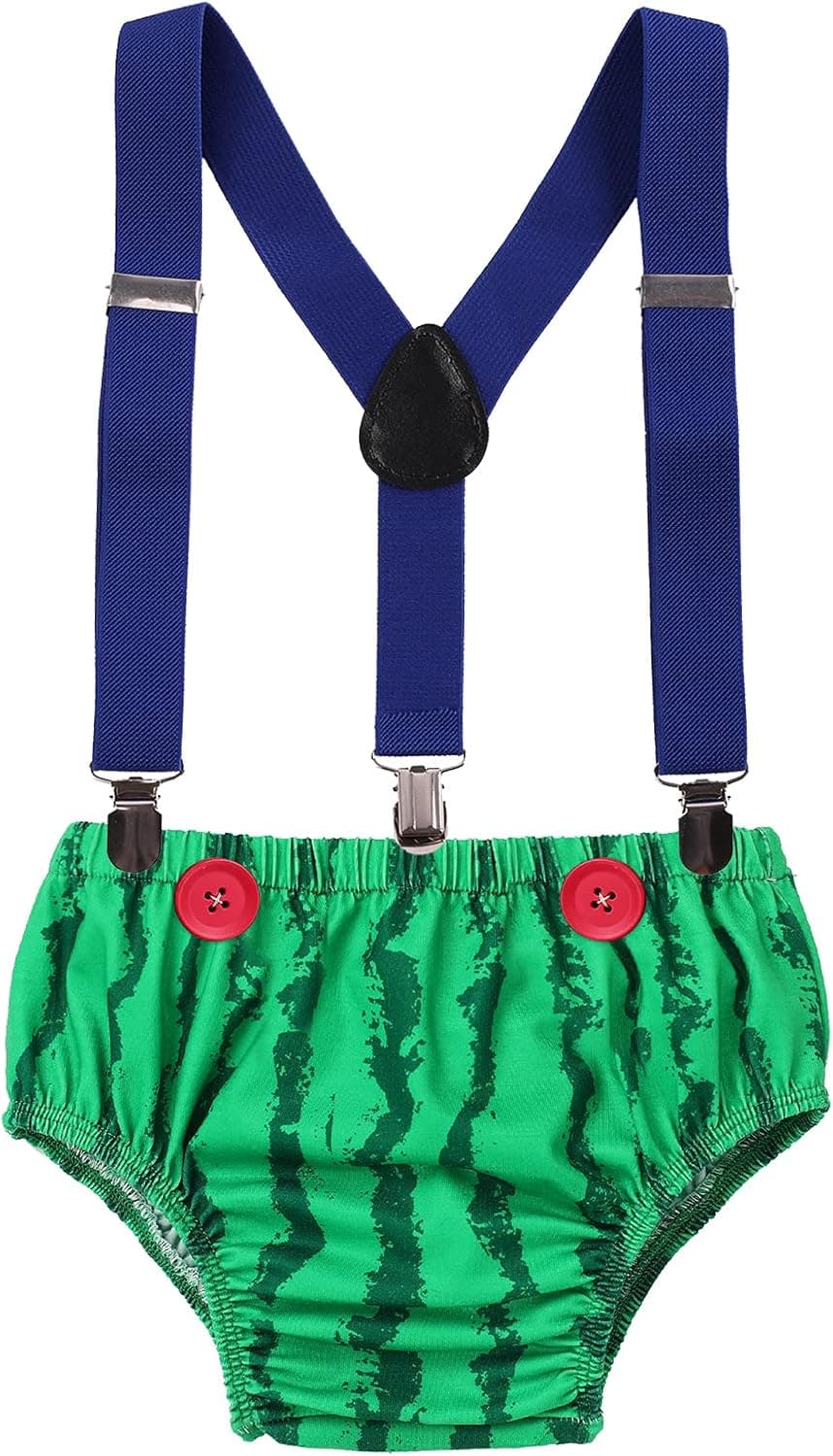 Baby Boys Melon 1st 2nd Birthday Cake Smash Outfit Romper + Shorts + Suspenders Photo Shoot Clothes Set 1-2T