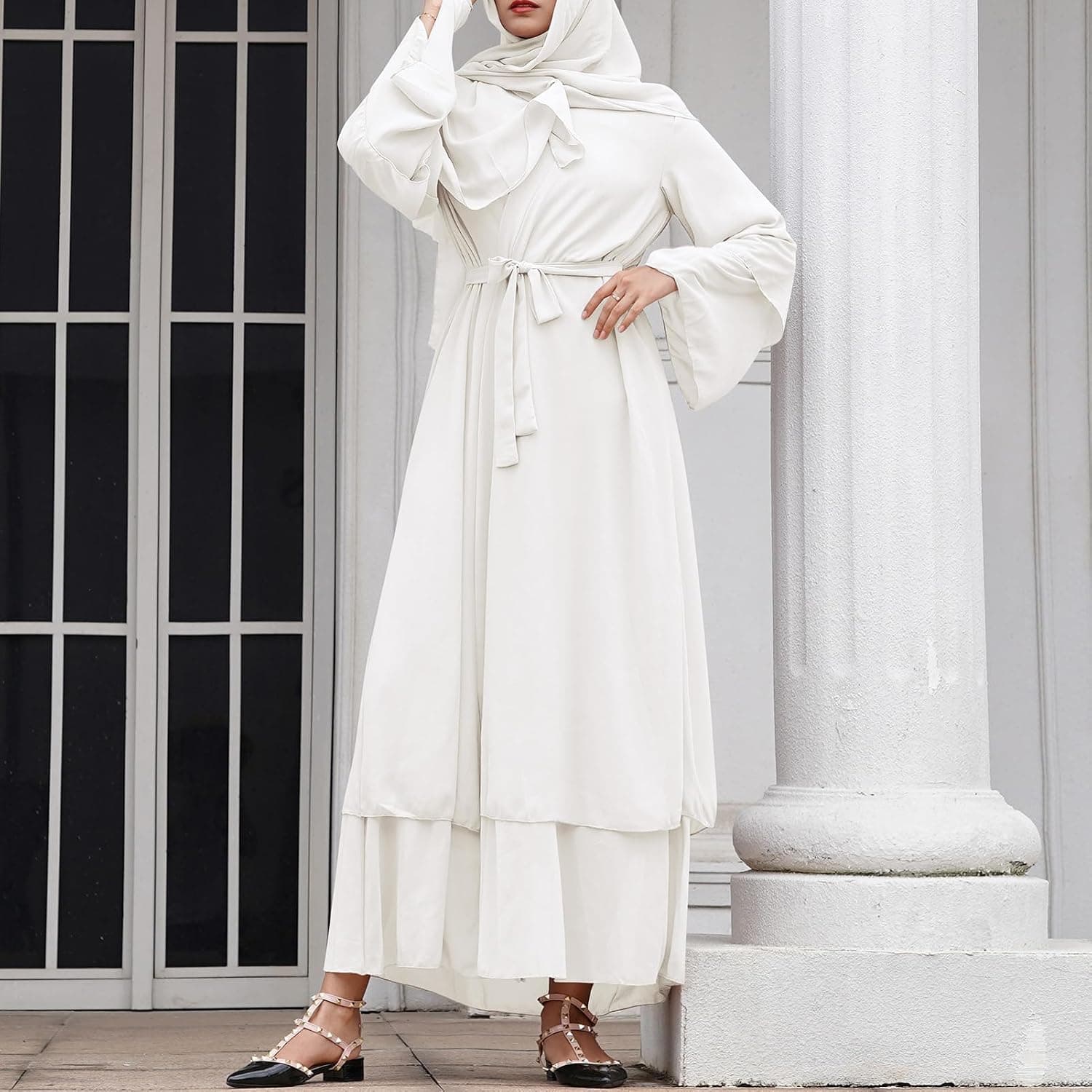 Women Muslim Abaya Chiffon Long Sleeve Maxi Dress Loose Full Cover East Arabian Robe Dubai Islamic Prayer Clothes