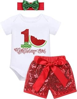 Toddler Baby Girls Melon Birthday Outfit Rainbow Romper Shirt + Shiny Shorts + Headband Kids Cake Smash Clothes 1-5T