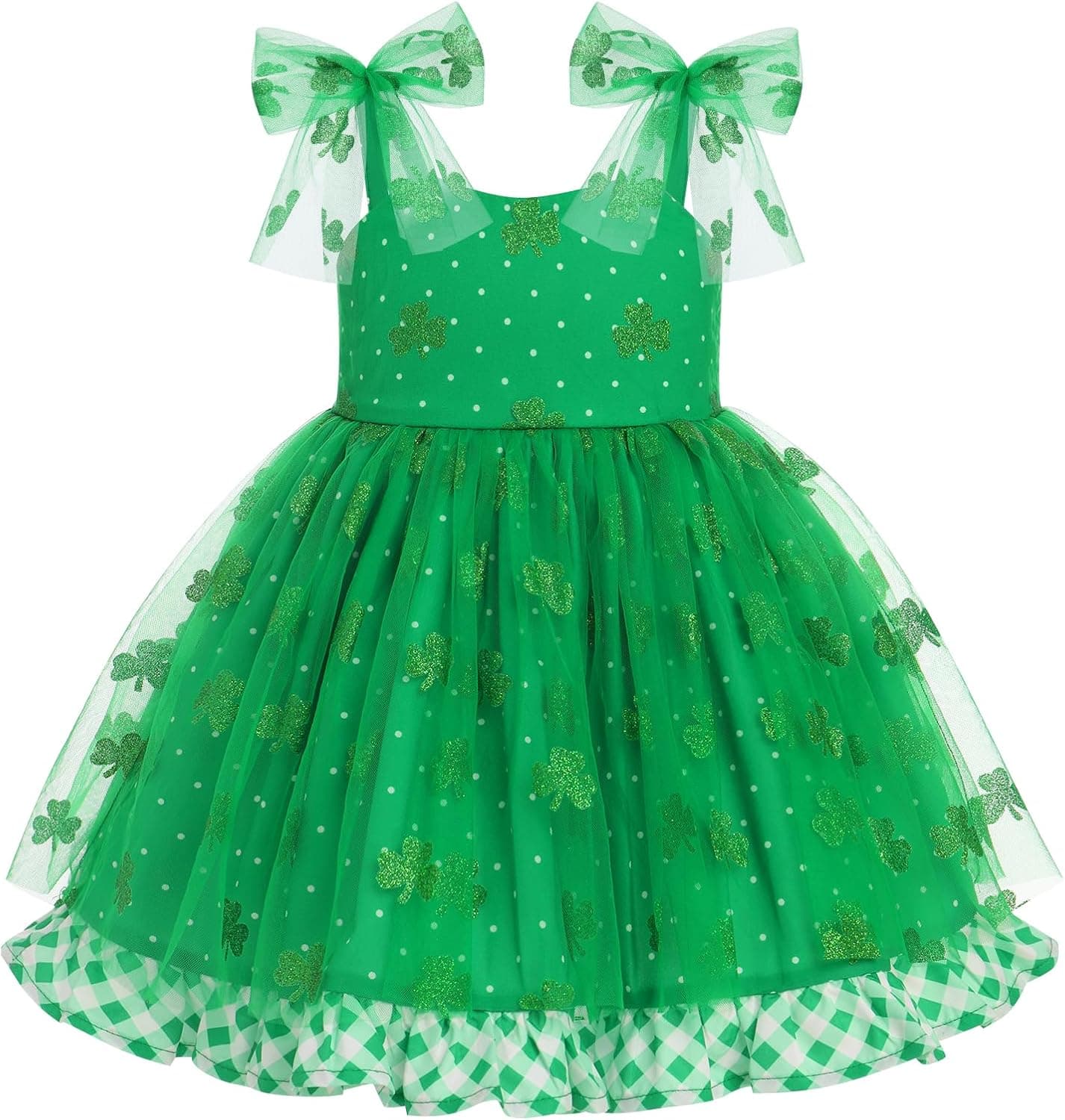 Toddler Kids Girl St Patricks Day Dress Shiny Shamrock Confetti Tutu Birthday Party Photo Shoot Outfit 1-6T