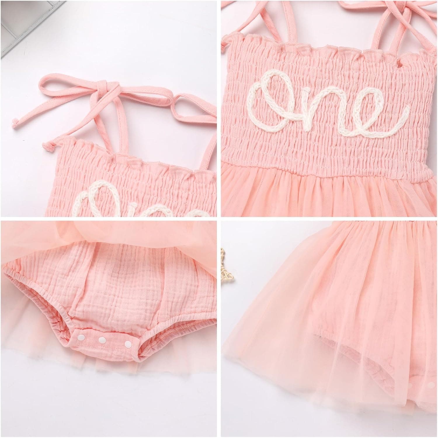 Baby Girl Strawberry One Birthday Outfit Boho Romper Tulle Dress Headband Summer Cake Smash Photo Shoot