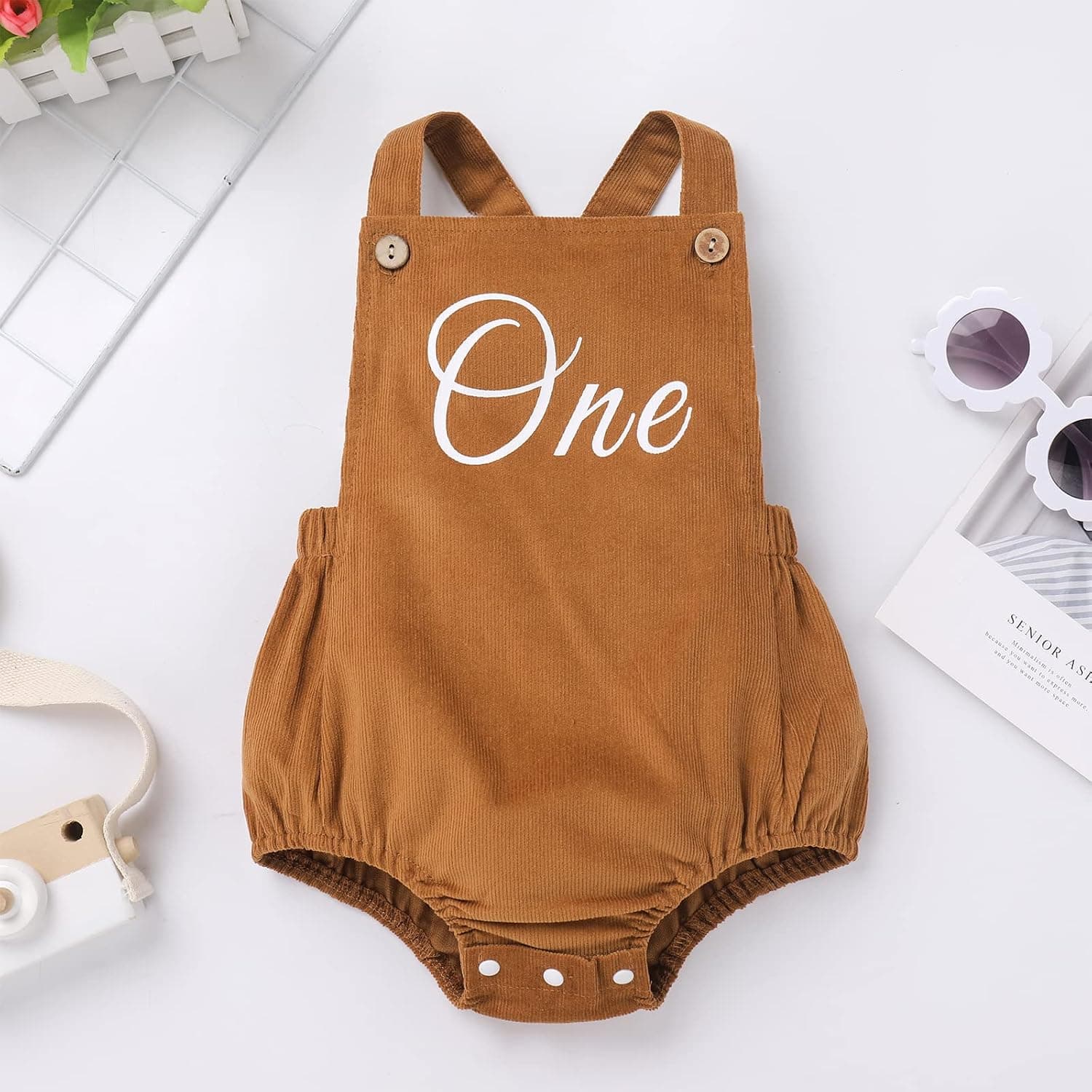 Toddler Girls Boys Boho 1st Birthday Outfit Solid Color Cake Smash Romper One Letter Print Birthday Clothes Photoshoot