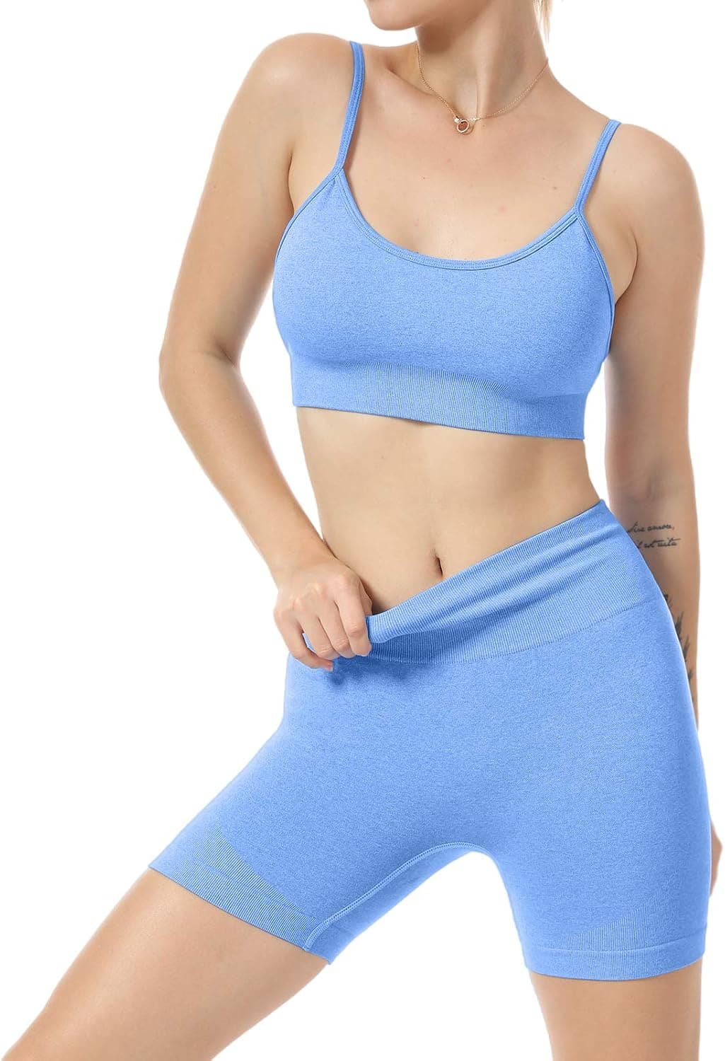 Women Seamless Yoga Set 2 Piece Workout Sport Bra with High Waist Shorts Legging Outfit Tracksuit.JNINTH