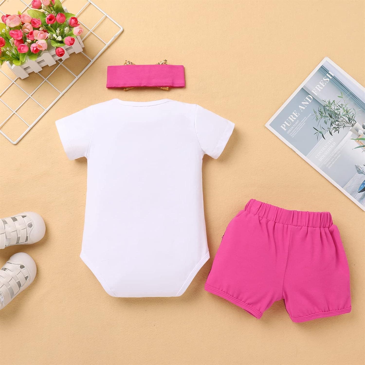 Toddler Baby Girls Melon Birthday Outfit Rainbow Romper Shirt + Shiny Shorts + Headband Kids Cake Smash Clothes 1-5T