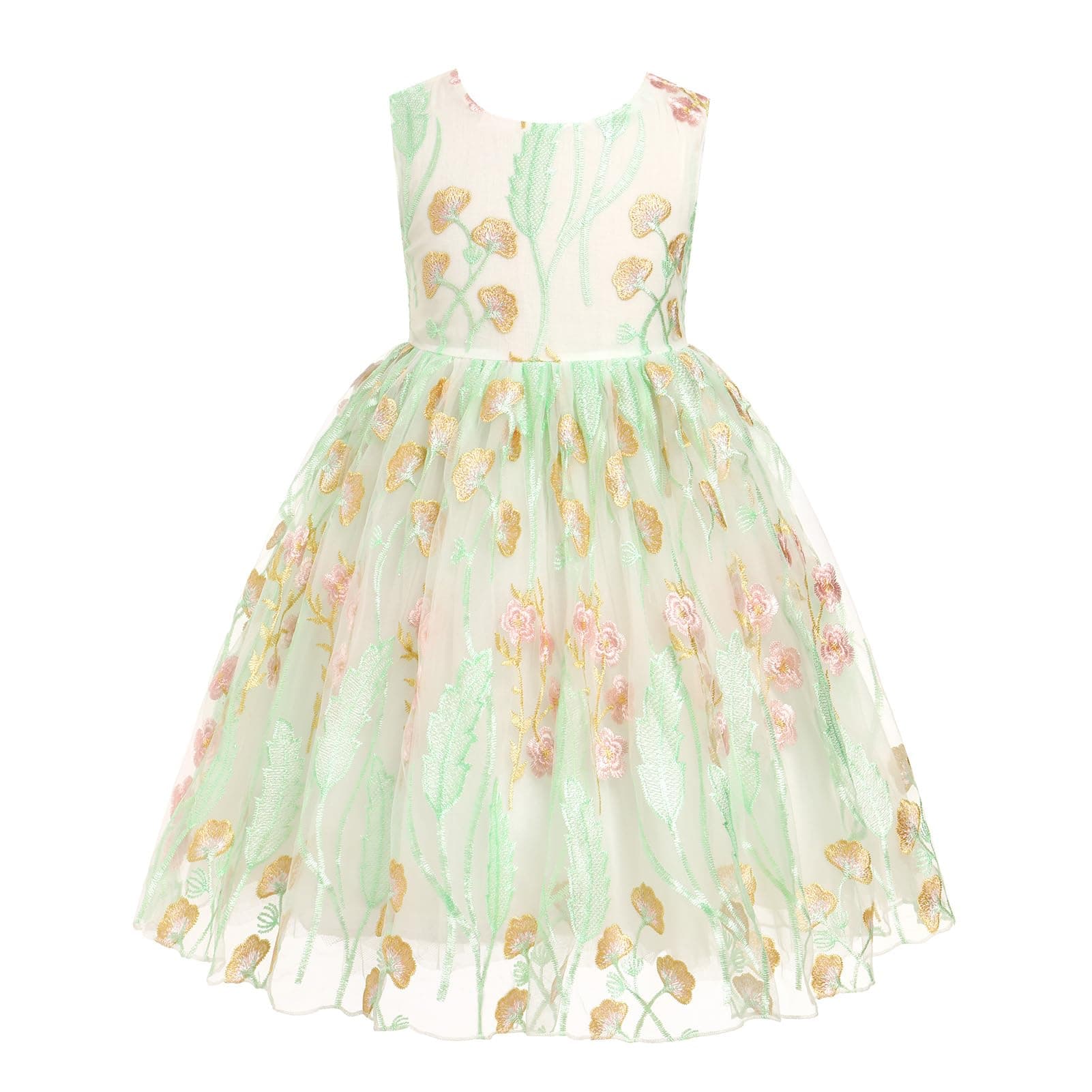 IMEKIS Girls Embroidered Flower Sleeveless Tulle Party Dress 3-10T