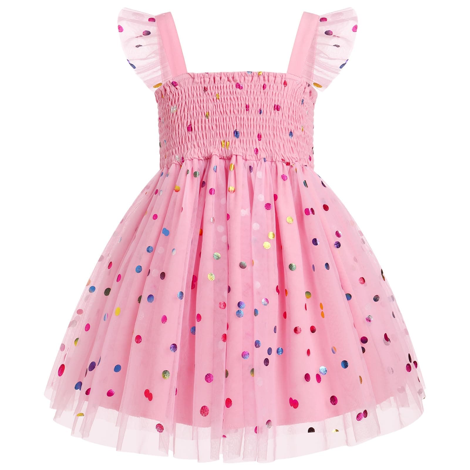 IMEKIS Toddler Girls Boho Backless Birthday Party Dress Formal Tulle Confetti