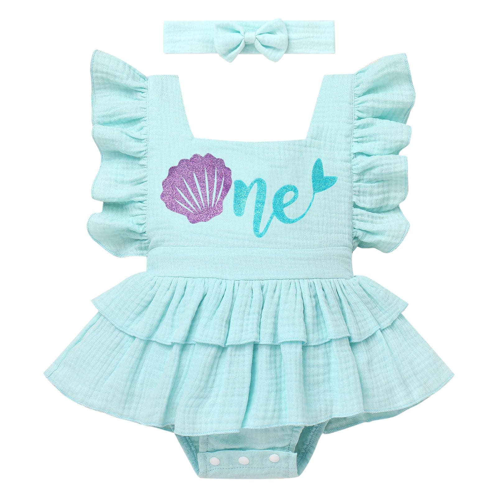 Baby Girl 1st Birthday Boho Romper Outfit with Headband for Summer Photos