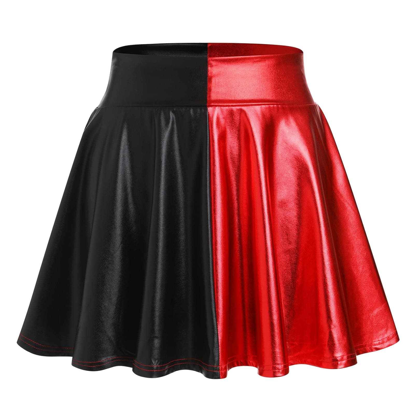 IMEKIS Women's Shiny Pleated Mini Skater Skirt for Sparkly Halloween Cosplay