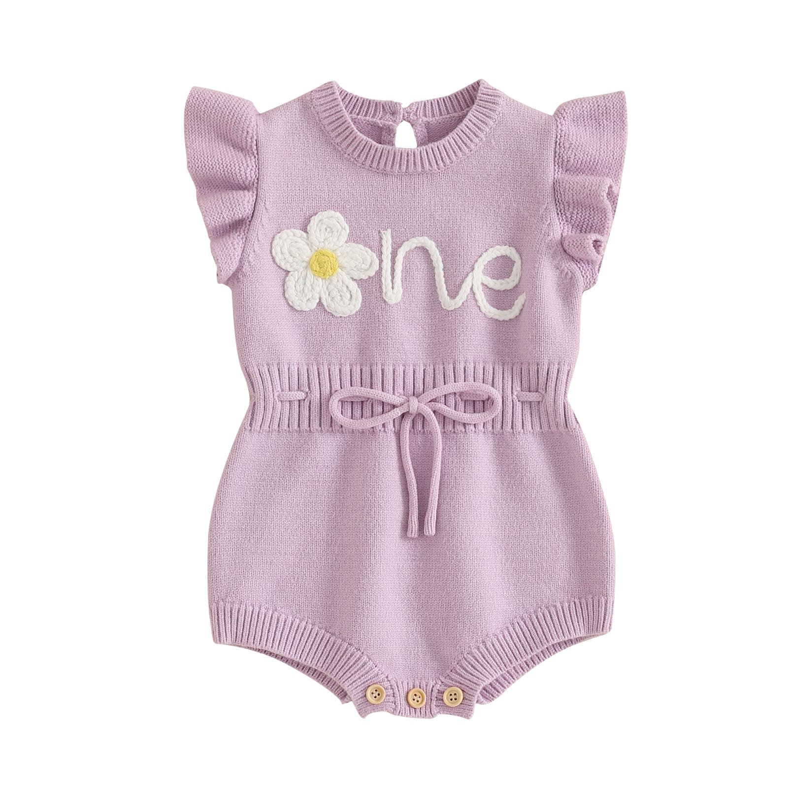 SYOKUP First Birthday Girl Floral Embroidered Drawstring Romper